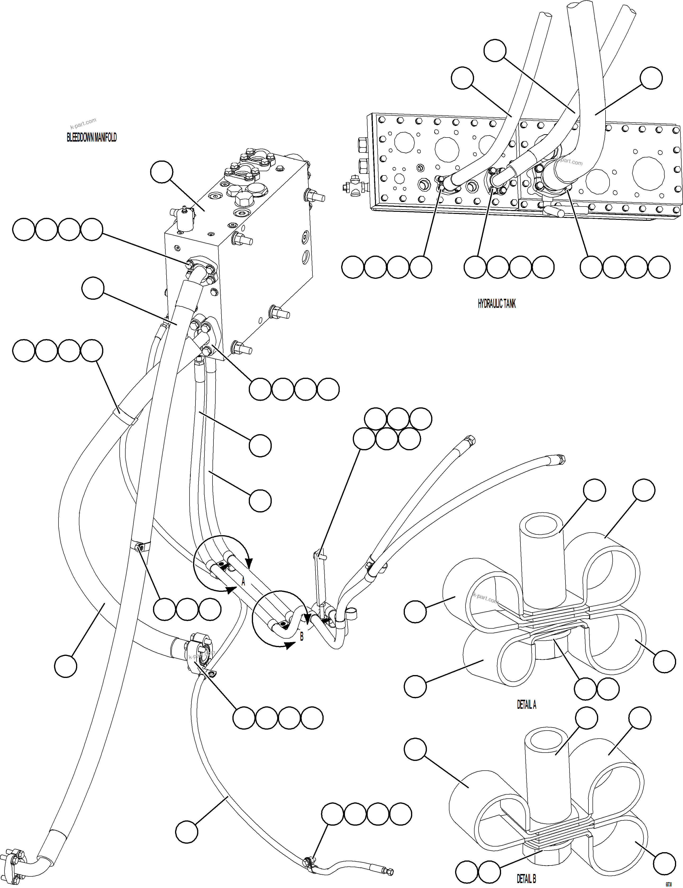 Komatsu parts book diagram for AFE75-B 980E-5 S/N A50006 - A50007 TECK: STEERING SYSTEM PIPING    2/2