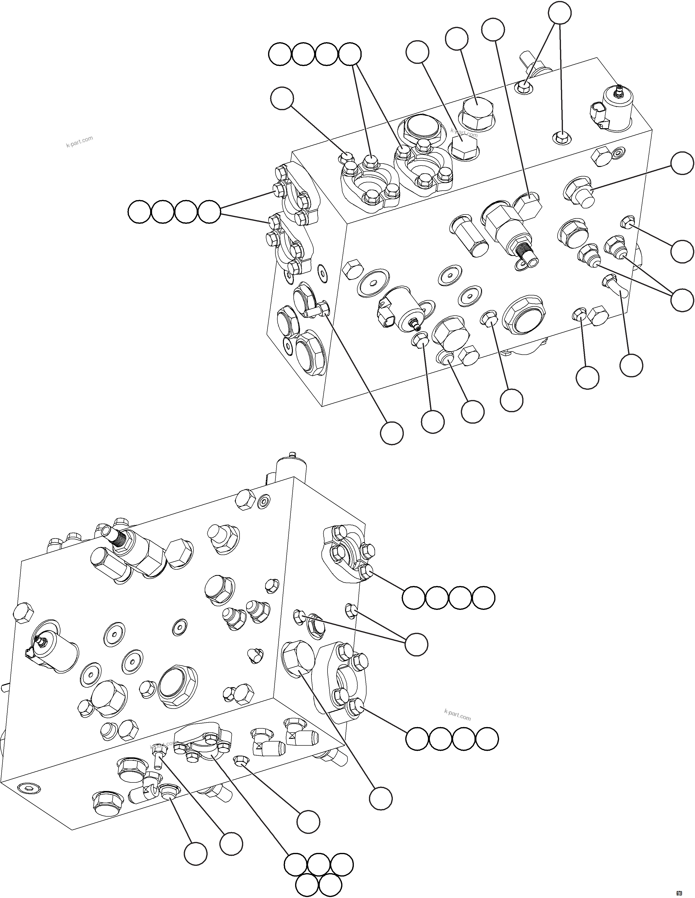 Komatsu parts book diagram for AFE75-B 980E-5 S/N A50006 - A50007 TECK: BLEEDDOWN MANIFOLD PIPING