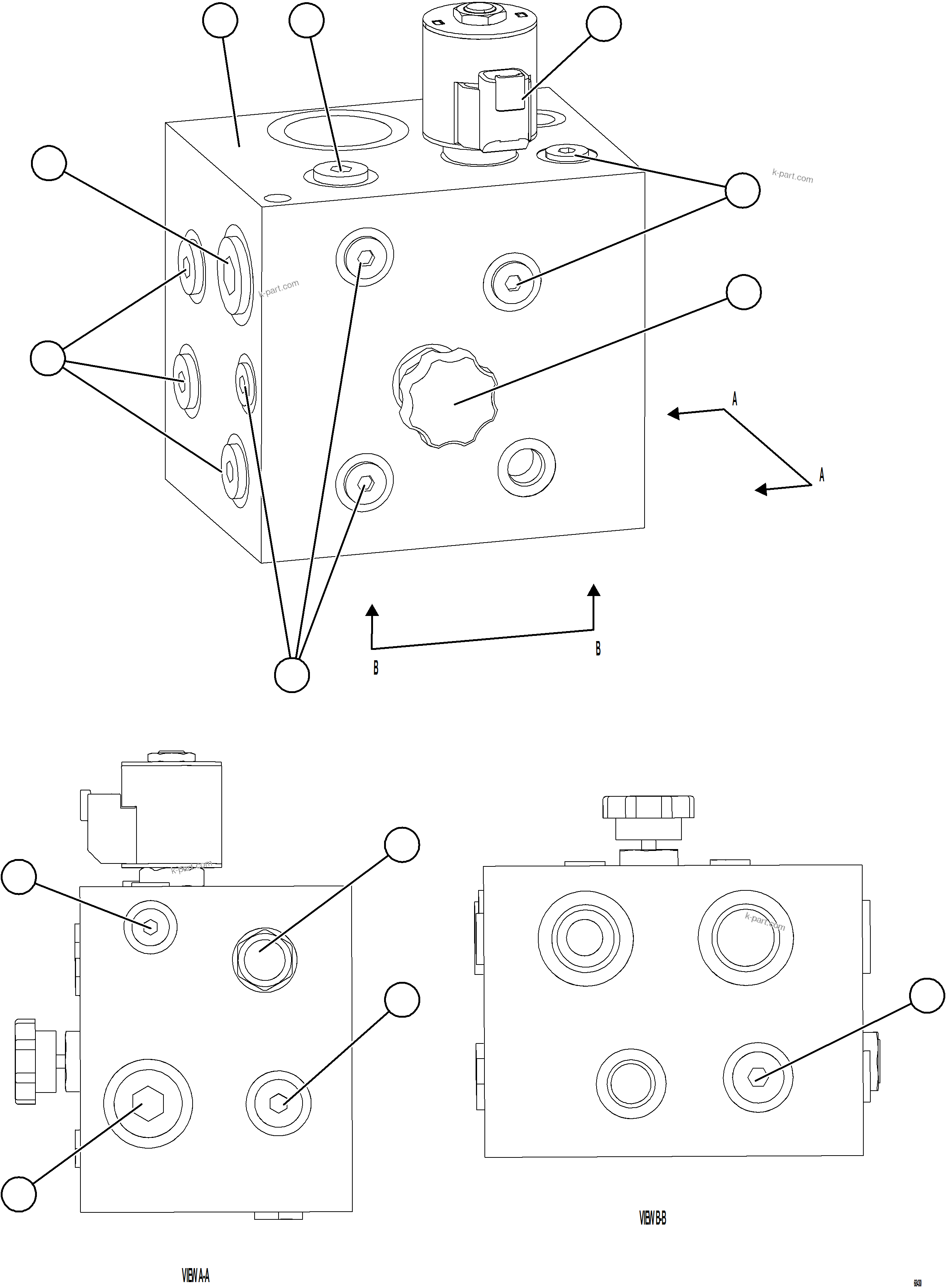 Komatsu parts book diagram for AFE75-B 980E-5 S/N A50006 - A50007 TECK: AUXILIARY HYDRAULIC MANIFOLD    58B-60-01770