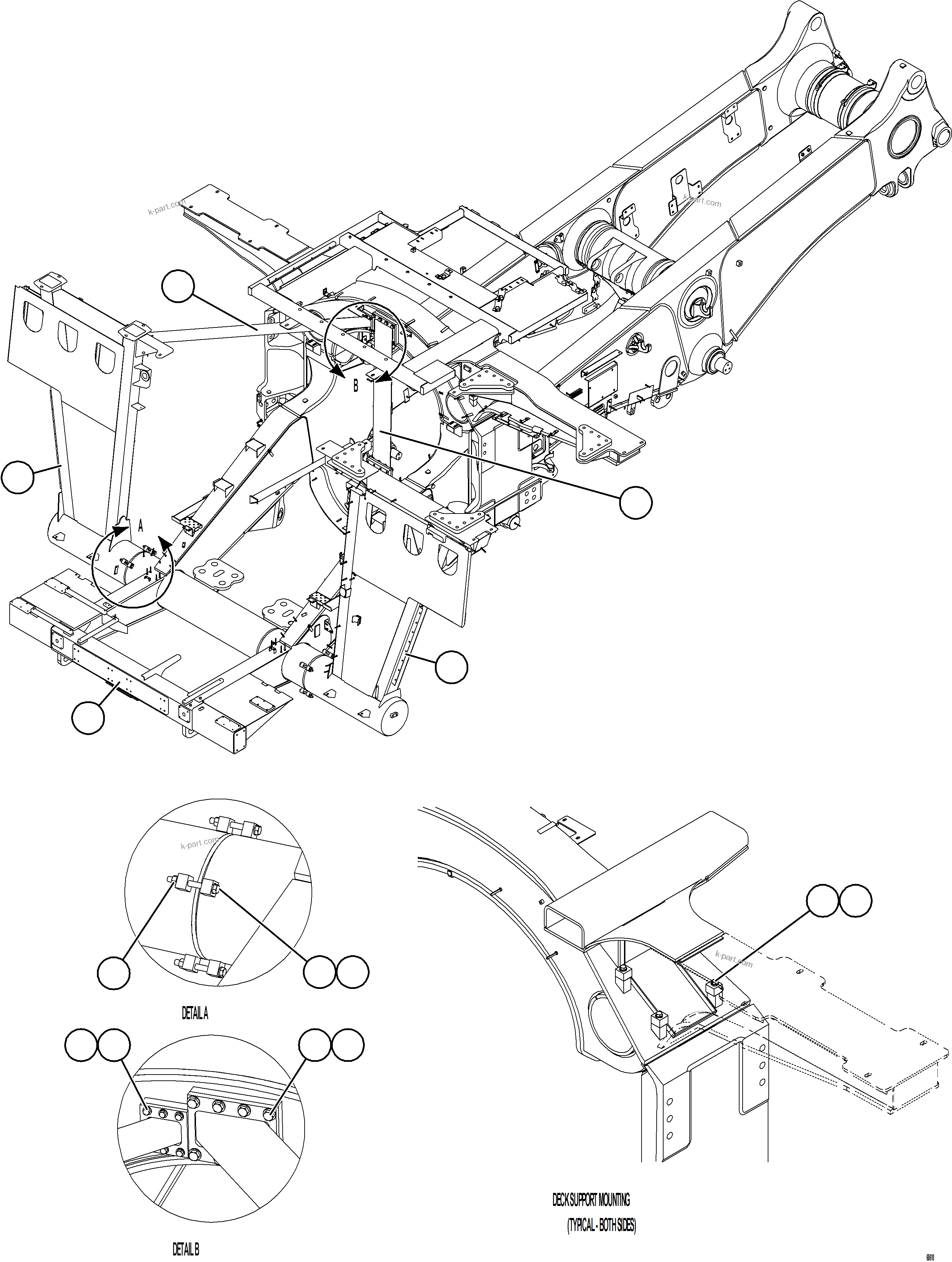 Komatsu parts book diagram for AFE75-B 980E-5 S/N A50006 - A50007 TECK: FRAME & UPRIGHTS