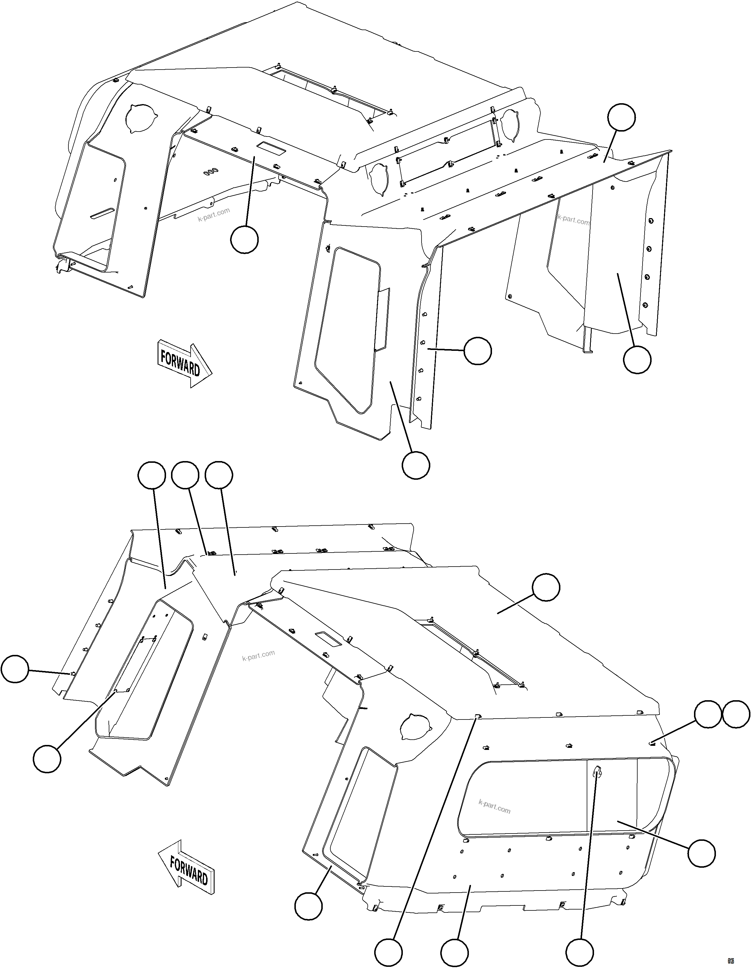 Komatsu parts book diagram for AFE75-B 980E-5 S/N A50006 - A50007 TECK: CAB VINYL    2/2