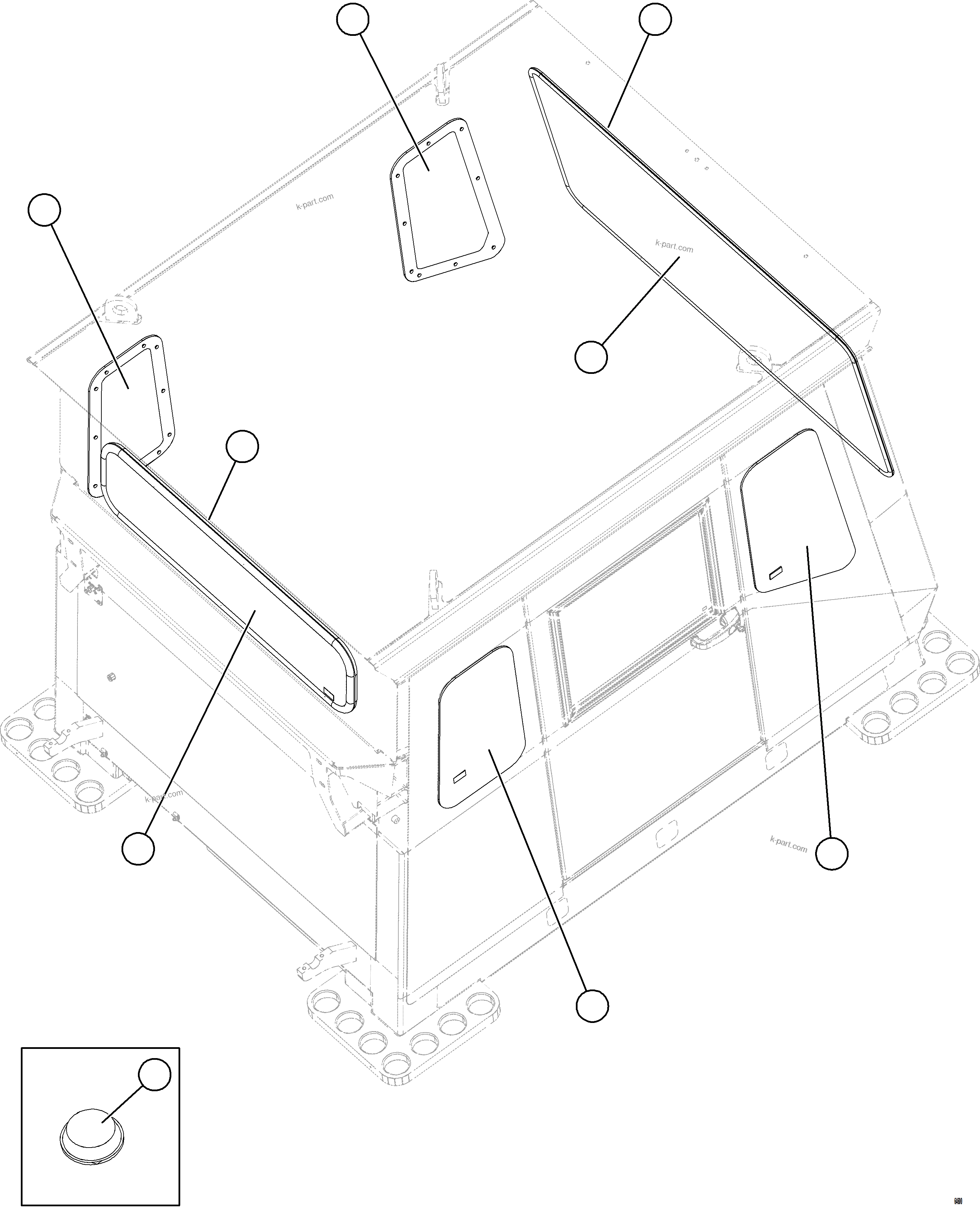 Komatsu parts book diagram for AFE75-B 980E-5 S/N A50006 - A50007 TECK: CAB WINDOWS