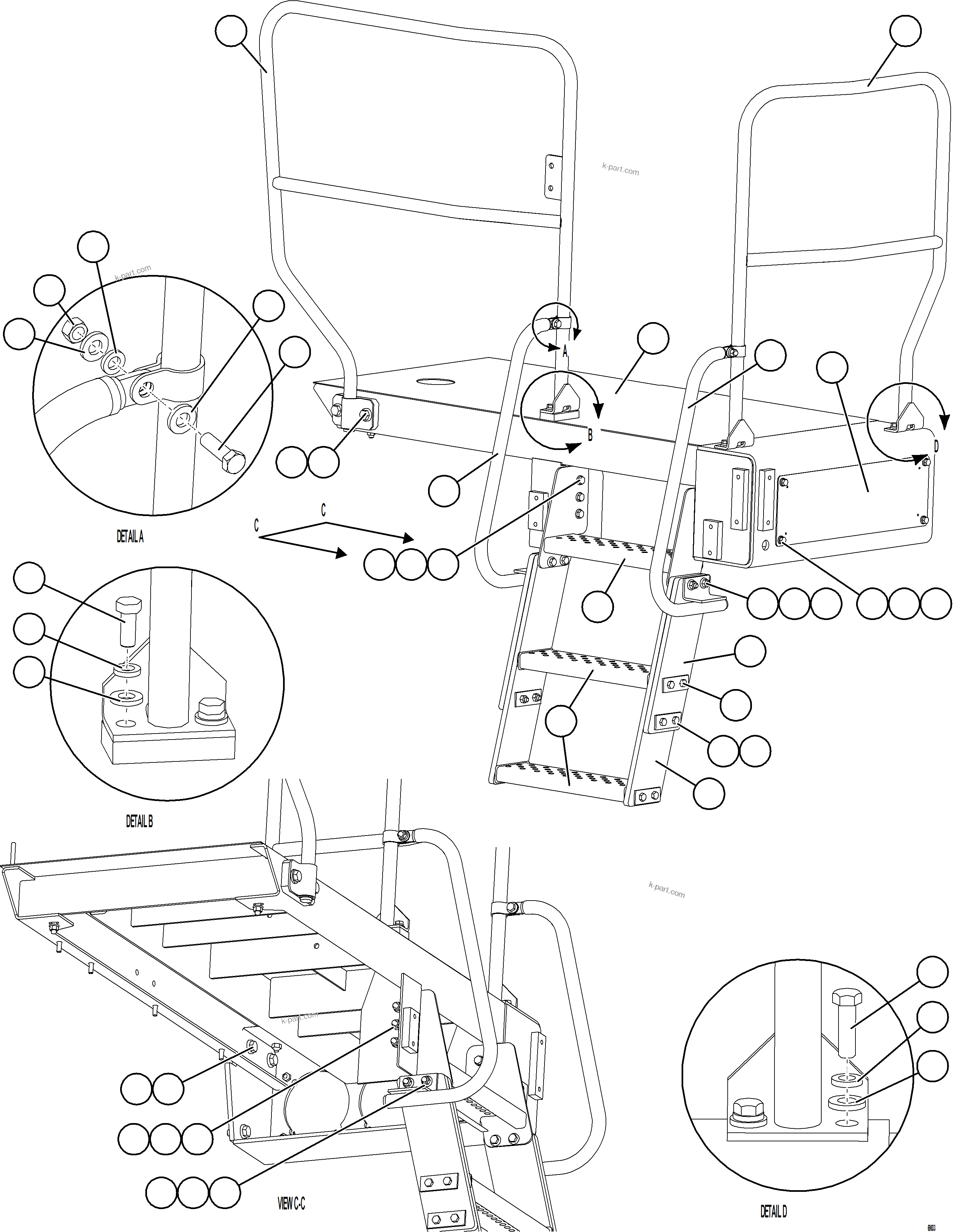 Komatsu parts book diagram for AFE75-B 980E-5 S/N A50006 - A50007 TECK: RH STEPS & PLATFORM