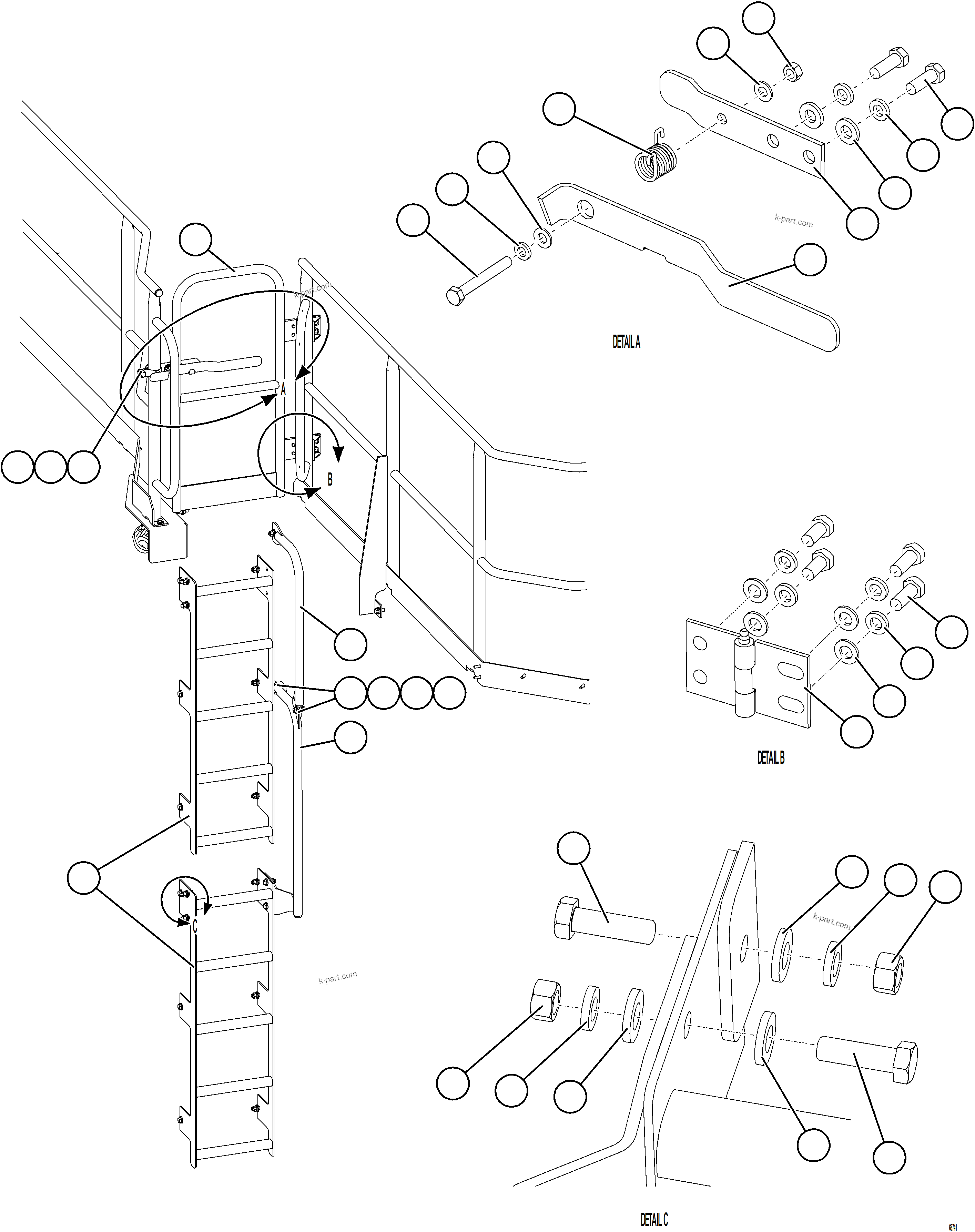 Komatsu parts book diagram for AFE75-B 980E-5 S/N A50006 - A50007 TECK: LH GATE & LADDER