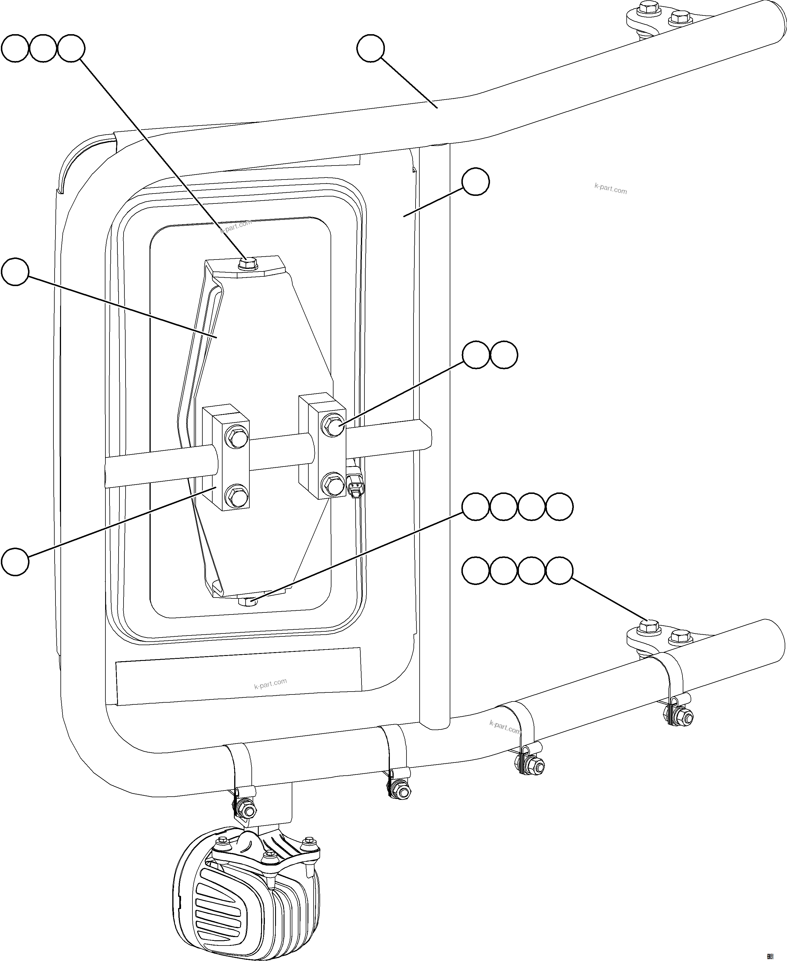 Komatsu parts book diagram for AFE75-B 980E-5 S/N A50006 - A50007 TECK: RH MIRROR INSTALLATION