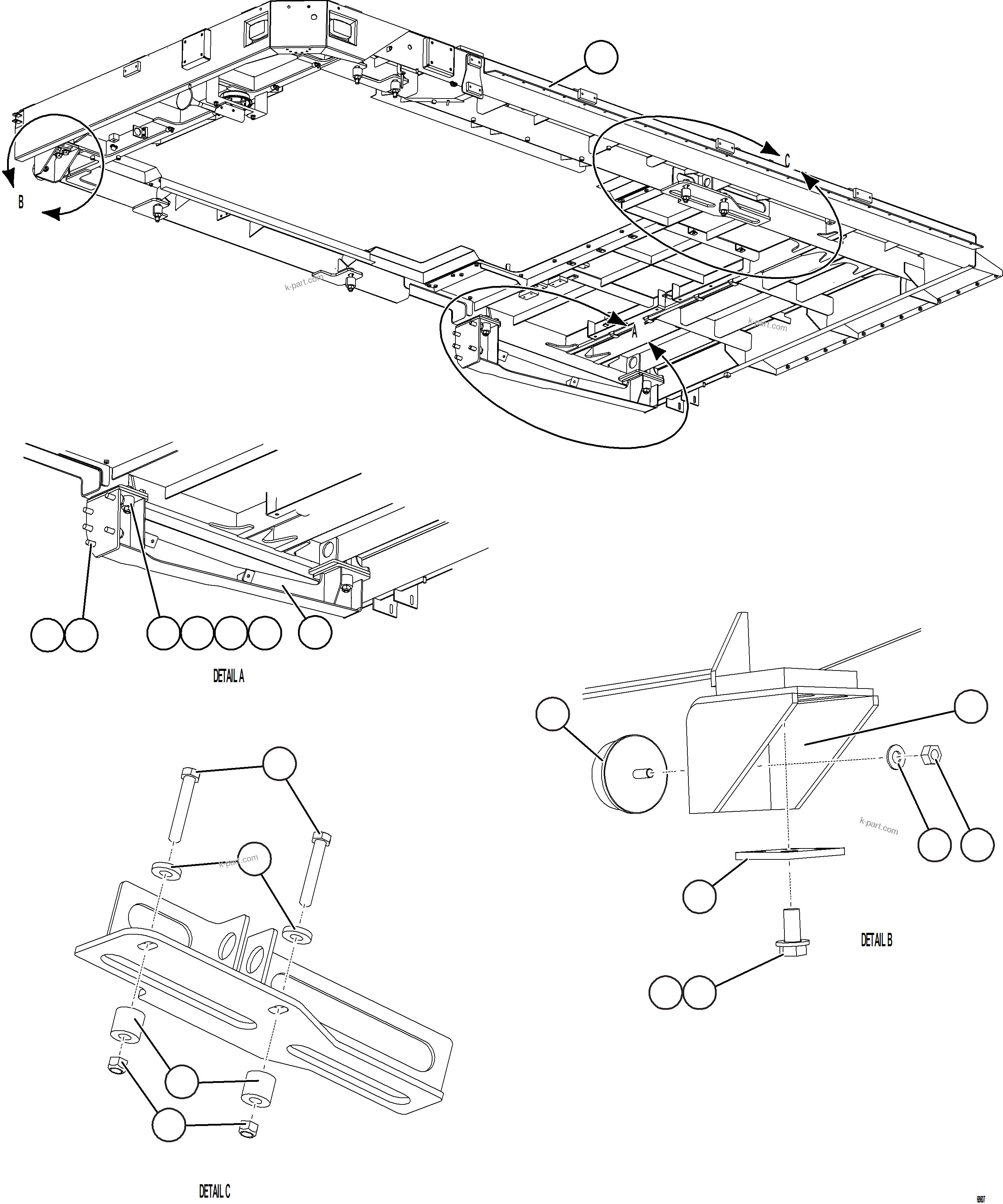 Komatsu parts book diagram for AFE75-B 980E-5 S/N A50006 - A50007 TECK: LH DECK INSTALLATION