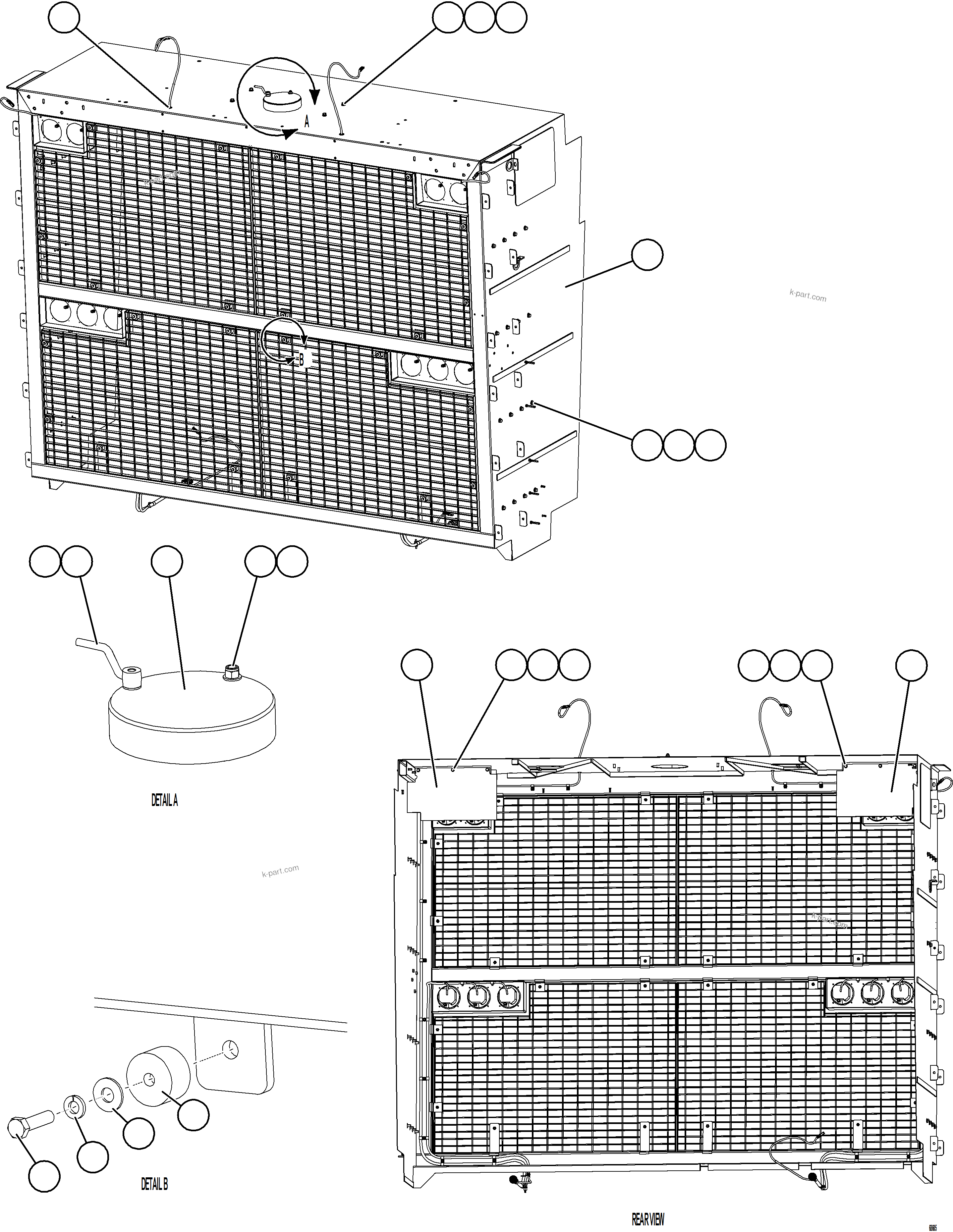 Komatsu parts book diagram for AFE75-B 980E-5 S/N A50006 - A50007 TECK: GRILLE INSTALLATION    1/2