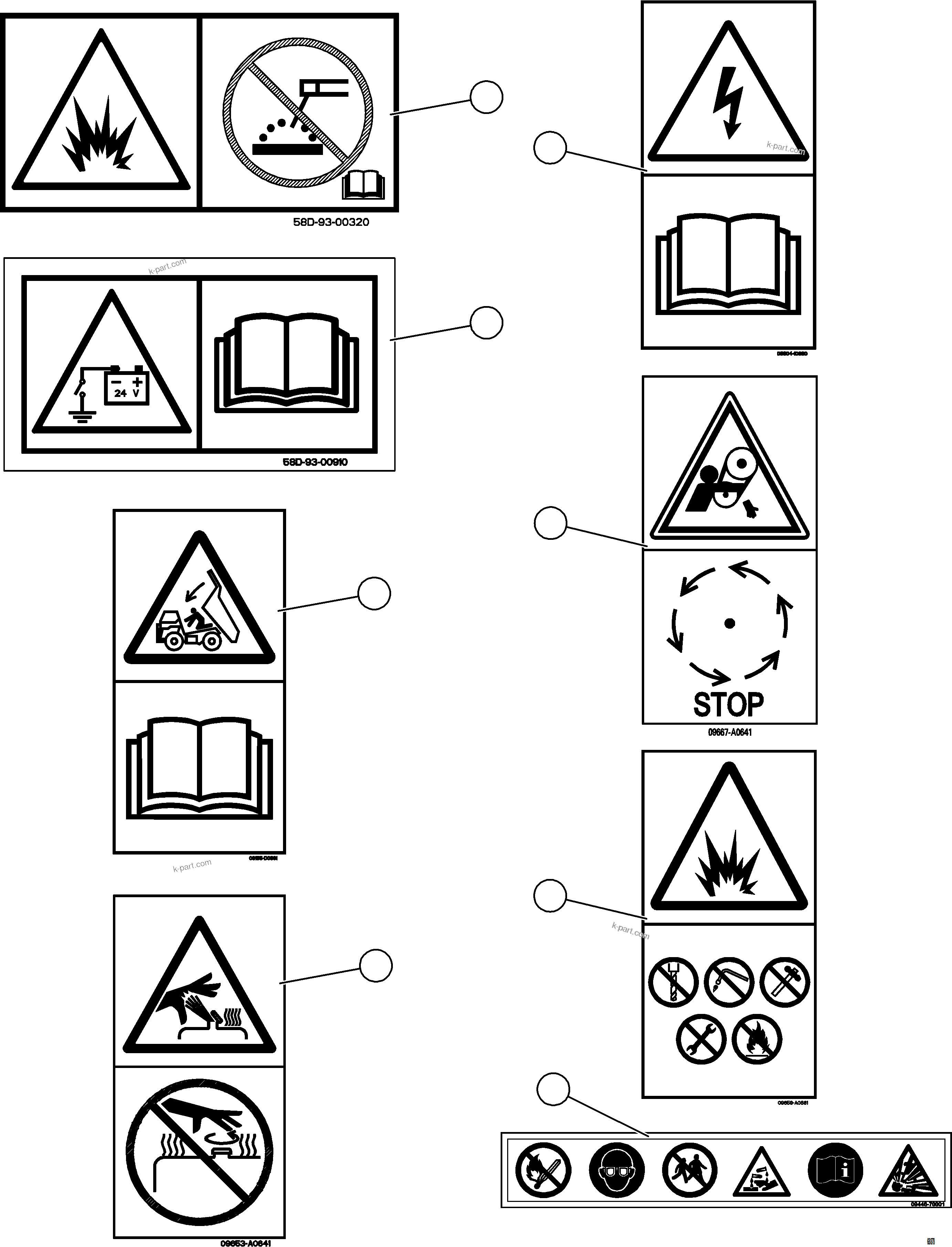 Komatsu parts book diagram for AFE75-B 980E-5 S/N A50006 - A50007 TECK: DECALS & WARNINGS    4/7