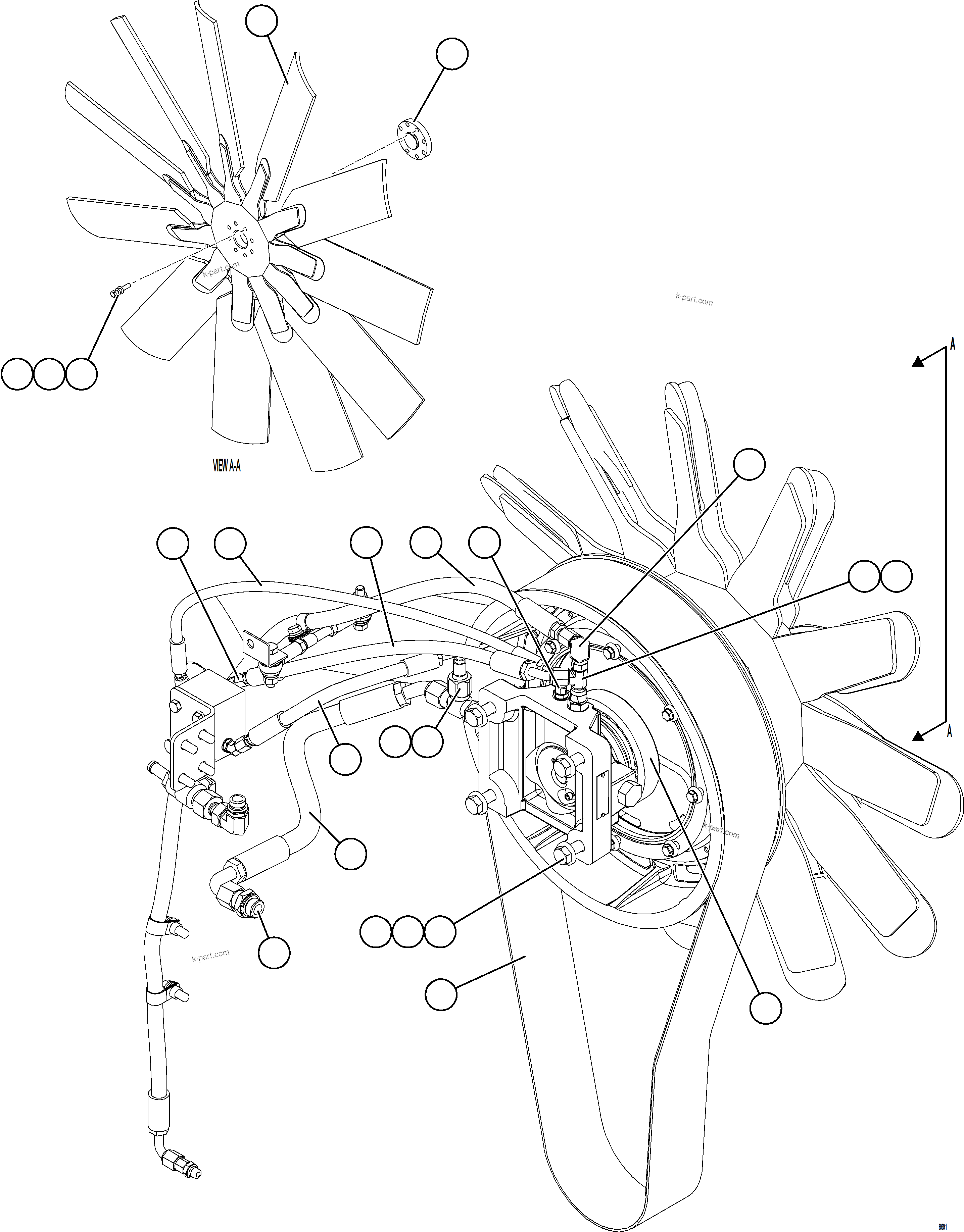 Komatsu parts book diagram for AFE75-M 980E-5 S/N A50044 - A50046, A50048  COPPER MOUNTAIN: FAN INSTALLATION    1/2
