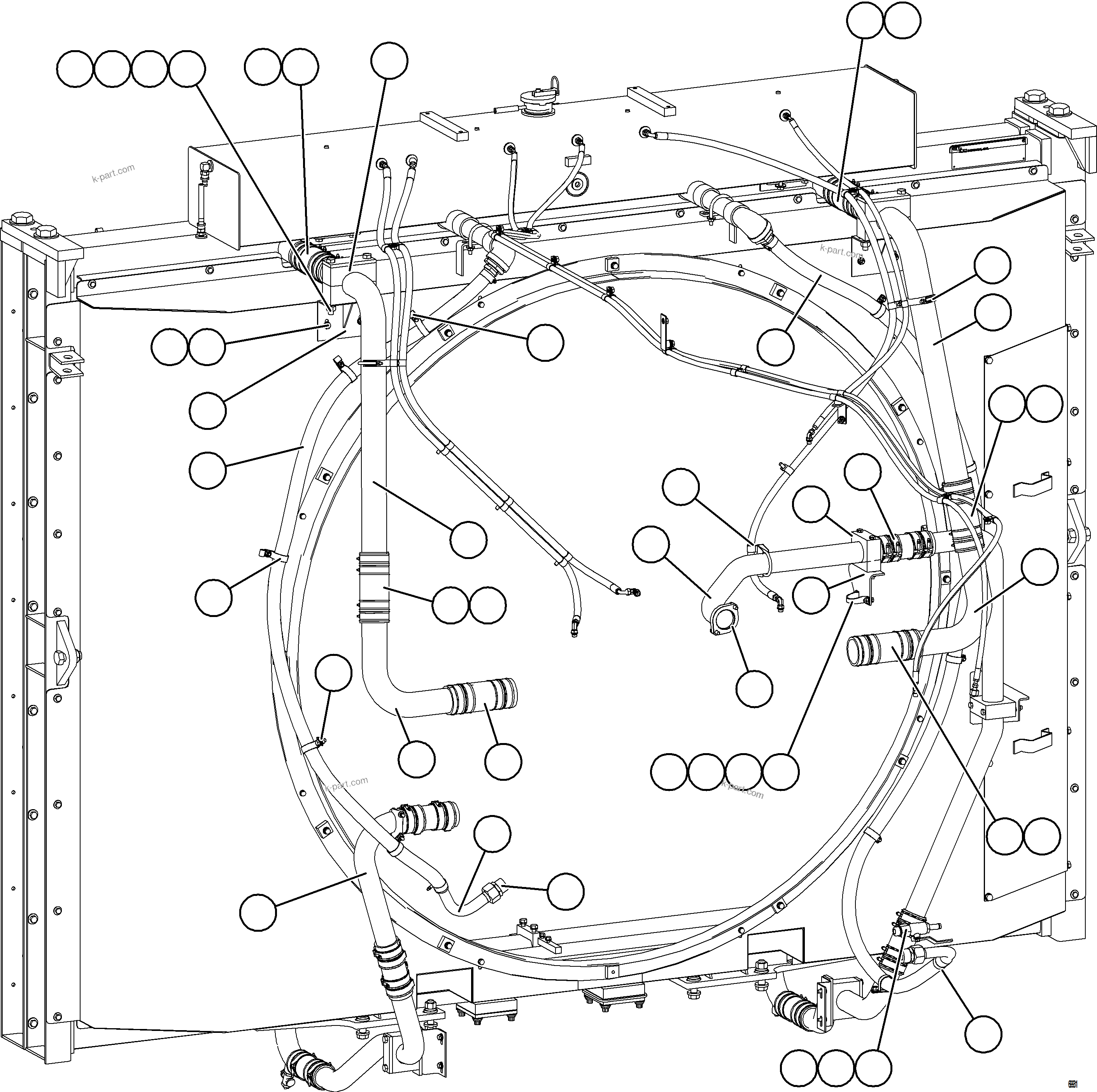 Komatsu parts book diagram for AFE75-M 980E-5 S/N A50044 - A50046, A50048  COPPER MOUNTAIN: RADIATOR PIPING    1/4