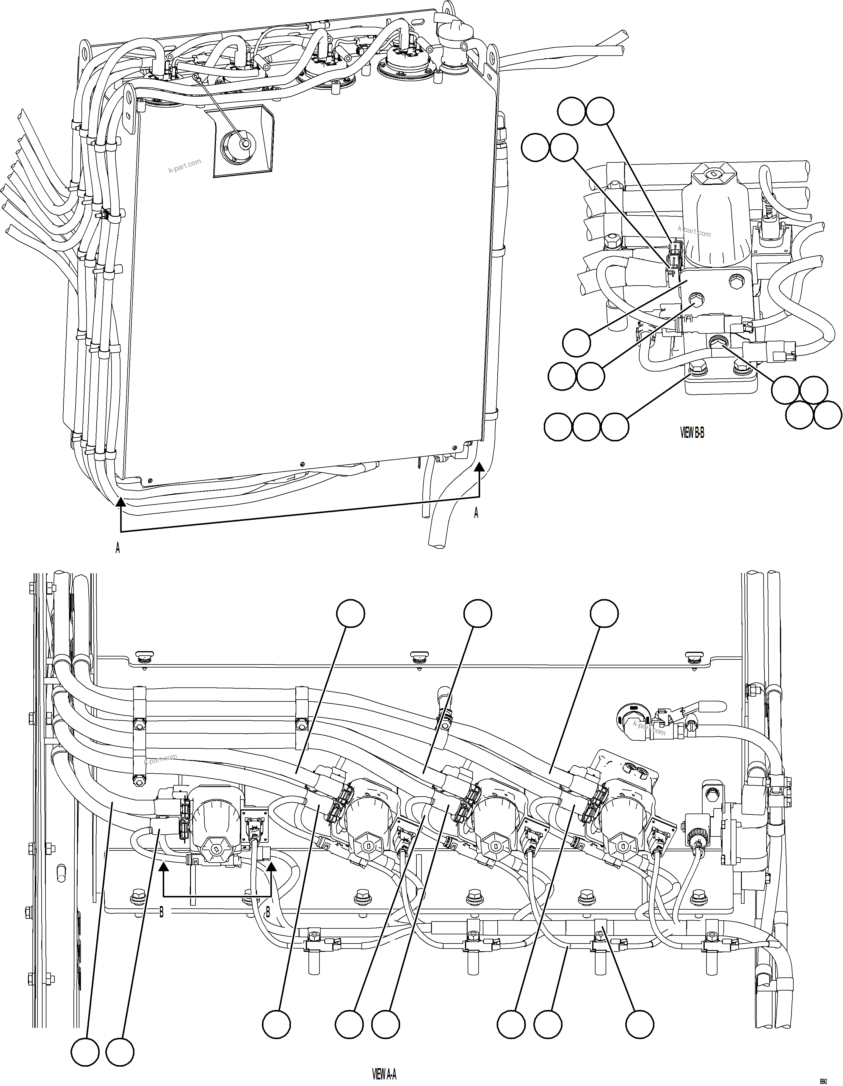 Komatsu parts book diagram for AFE75-M 980E-5 S/N A50044 - A50046, A50048  COPPER MOUNTAIN: DEF TANK HOSE CONNECTIONS - BOTTOM    2/2