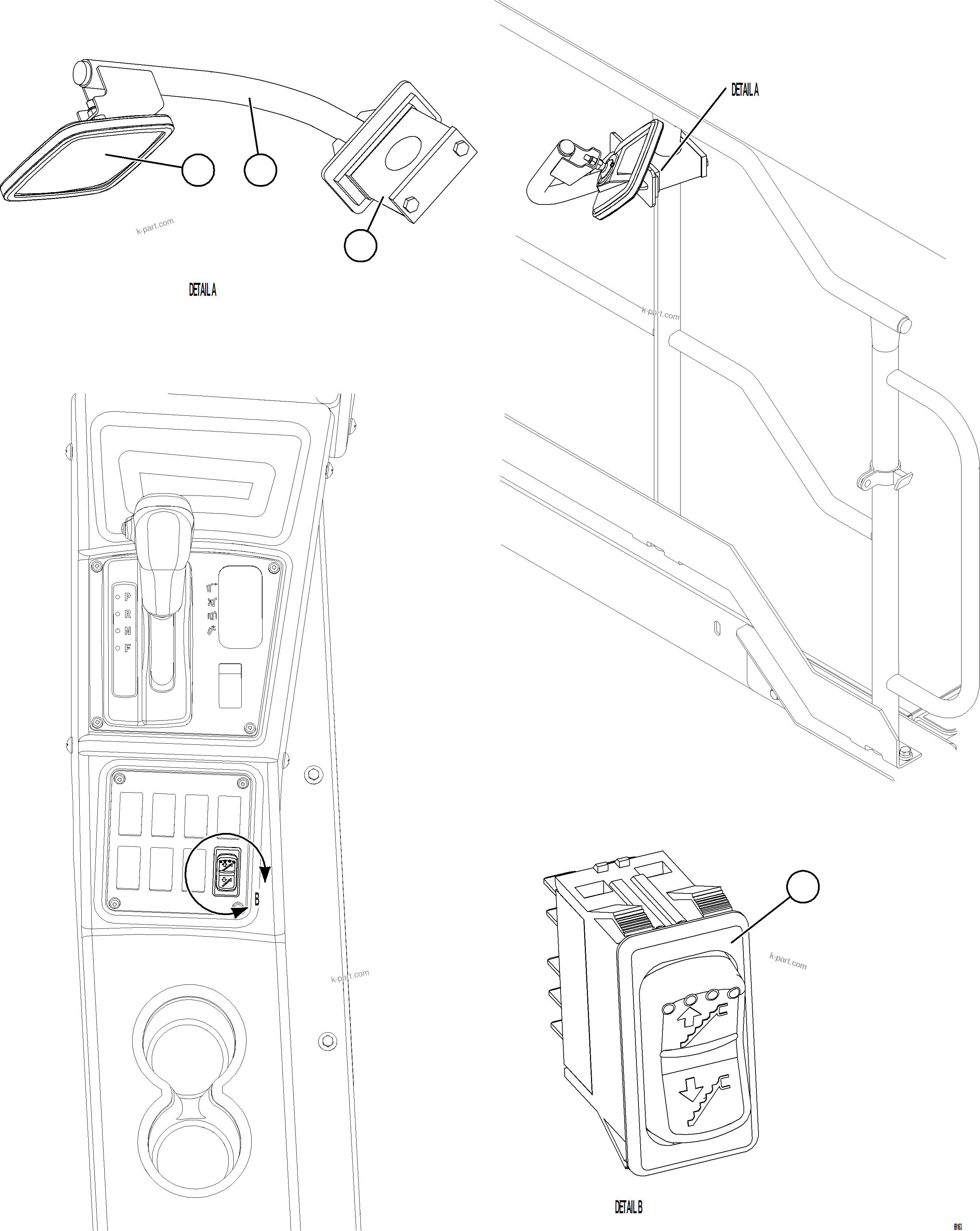 Komatsu parts book diagram for AFE75-M 980E-5 S/N A50044 - A50046, A50048  COPPER MOUNTAIN: RETRACTABLE LADDER SWITCH & MIRROR