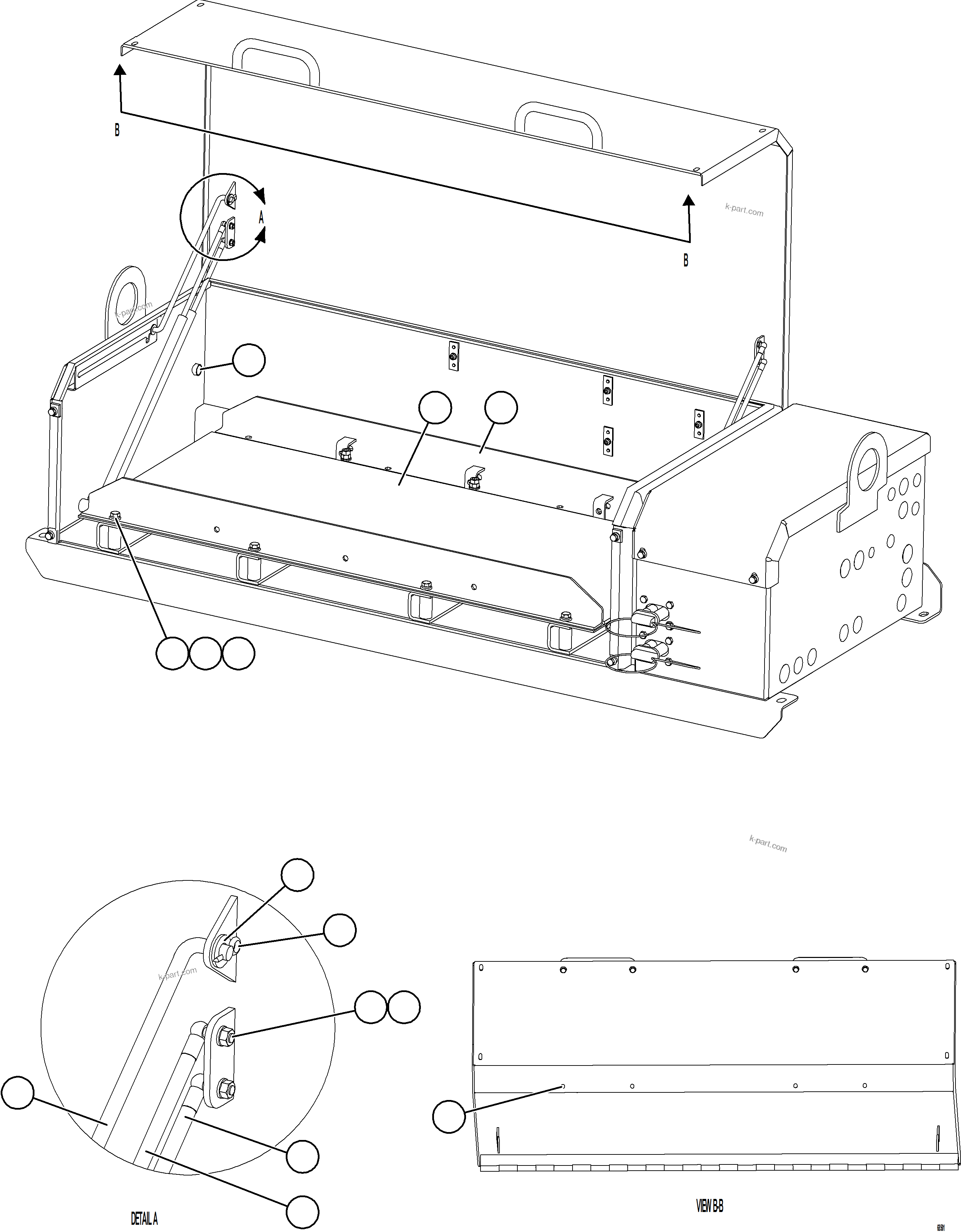 Komatsu parts book diagram for AFE75-M 980E-5 S/N A50044 - A50046, A50048  COPPER MOUNTAIN: BATTERY BOX ASSEMBLY    2/6