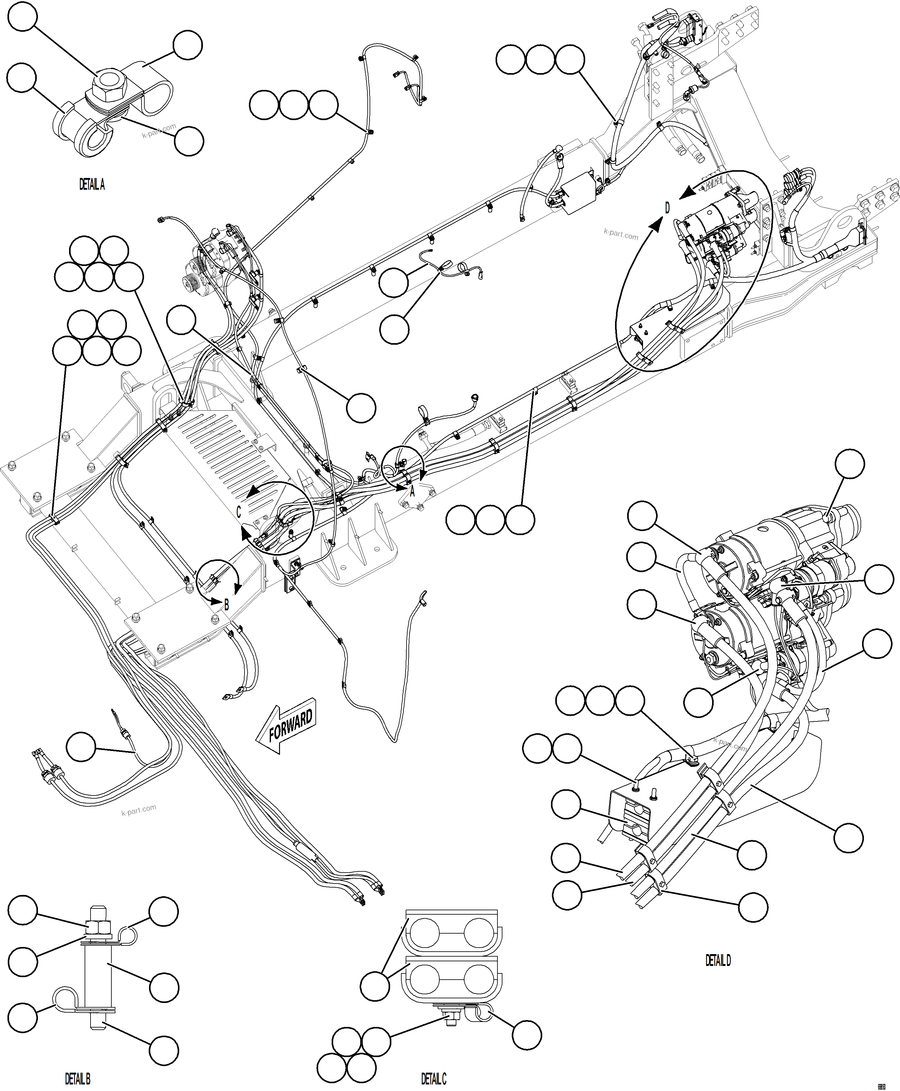 Komatsu parts book diagram for AFE75-M 980E-5 S/N A50044 - A50046, A50048  COPPER MOUNTAIN: CRANKING MOTOR WIRING    1/2