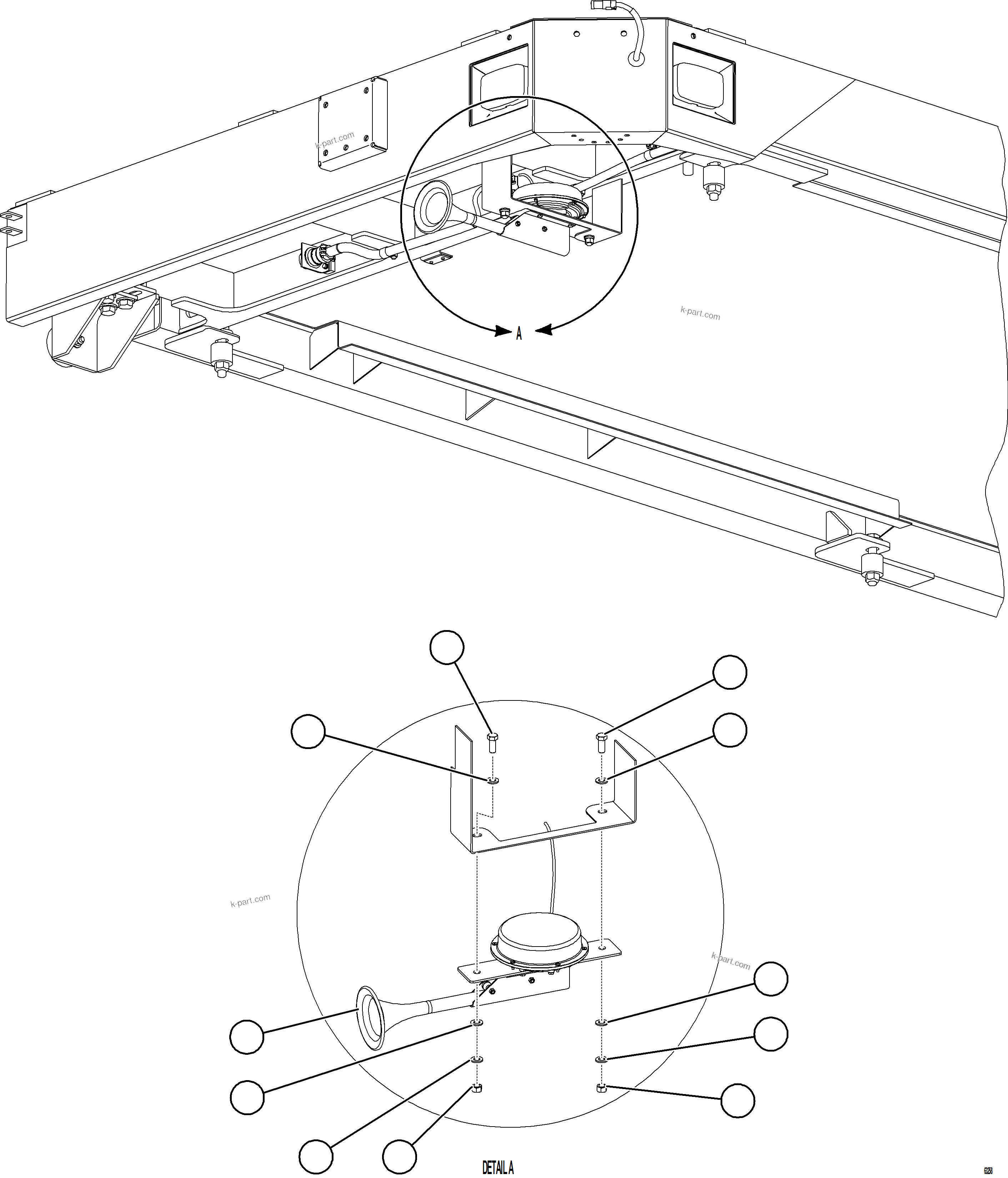 Komatsu parts book diagram for AFE75-M 980E-5 S/N A50044 - A50046, A50048  COPPER MOUNTAIN: HORN INSTALLATION