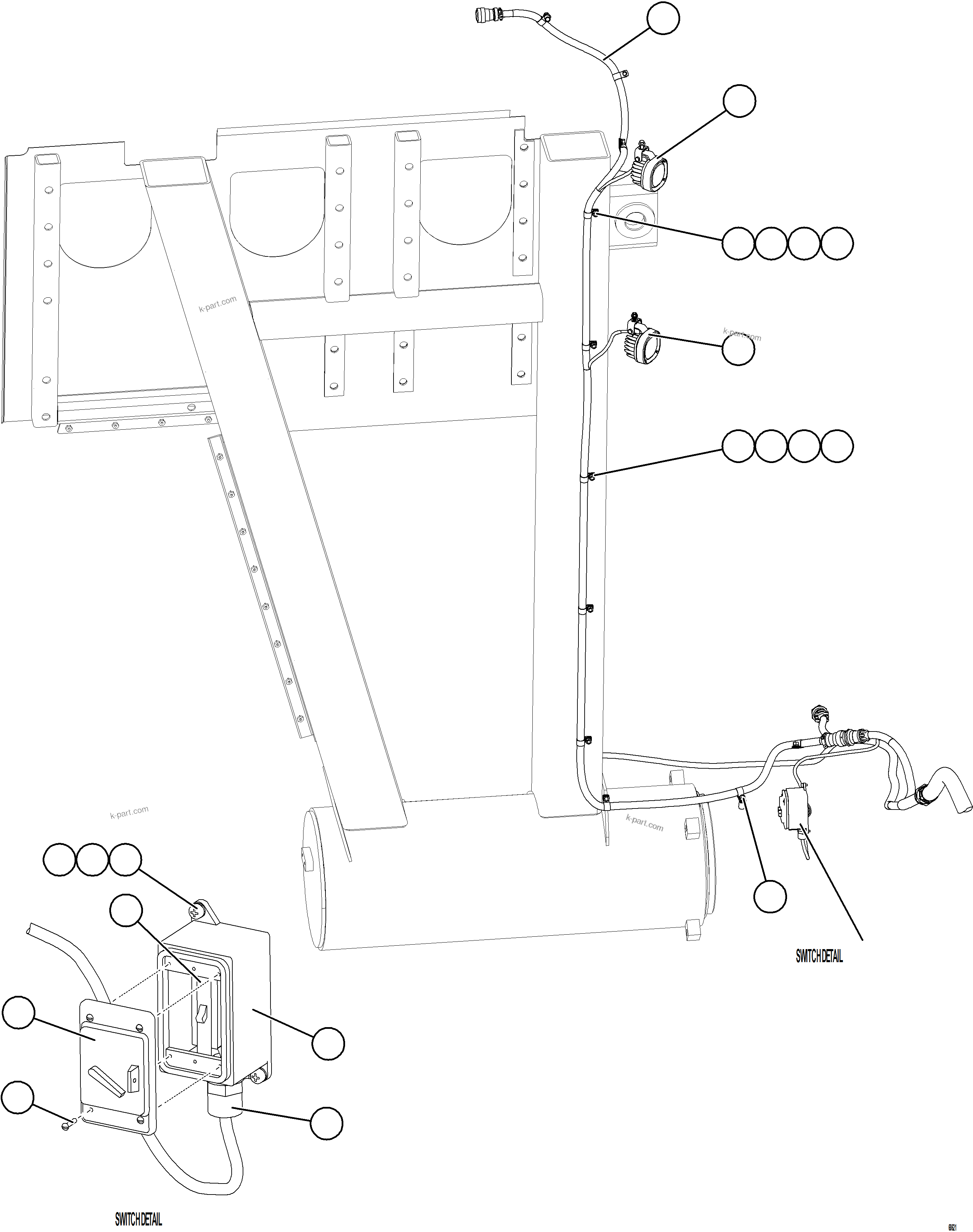 Komatsu parts book diagram for AFE75-M 980E-5 S/N A50044 - A50046, A50048  COPPER MOUNTAIN: LH ENGINE BAY LIGHTS & SWITCH