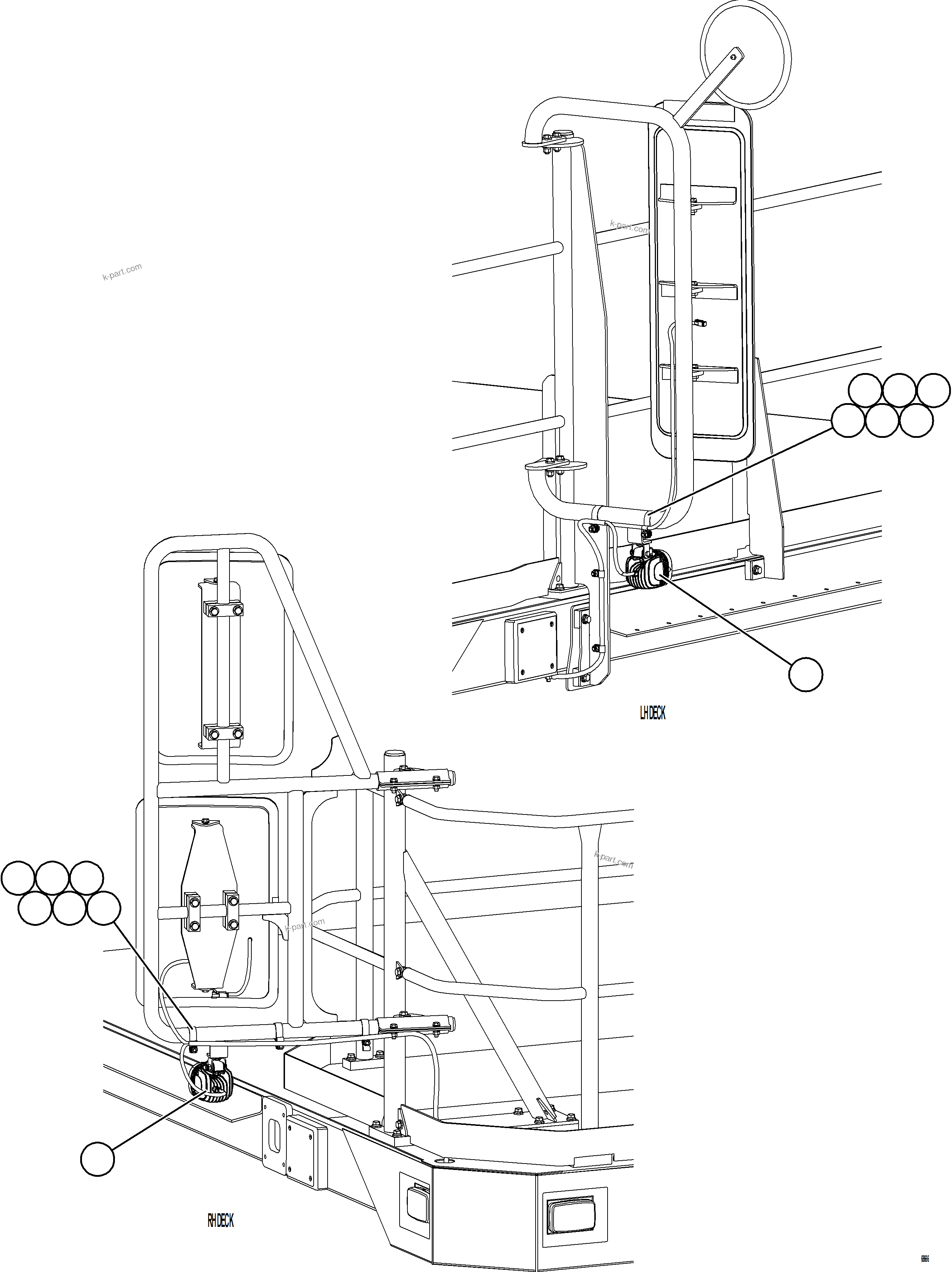 Komatsu parts book diagram for AFE75-M 980E-5 S/N A50044 - A50046, A50048  COPPER MOUNTAIN: MIRROR MOUNTED BACKUP LIGHTS