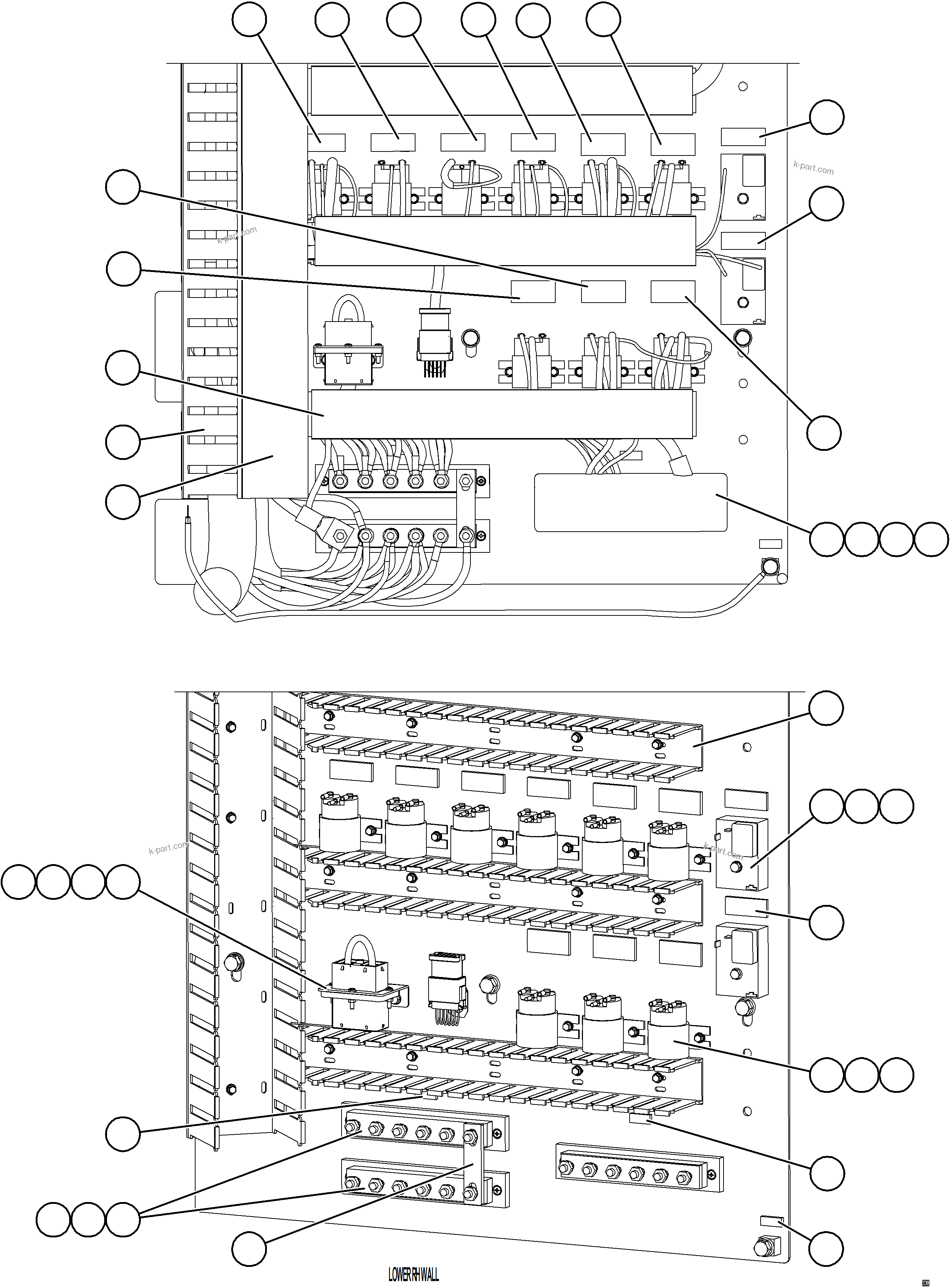 Komatsu parts book diagram for AFE75-M 980E-5 S/N A50044 - A50046, A50048  COPPER MOUNTAIN: AUXILIARY CONTROL CABINET - RH WALL    2/2