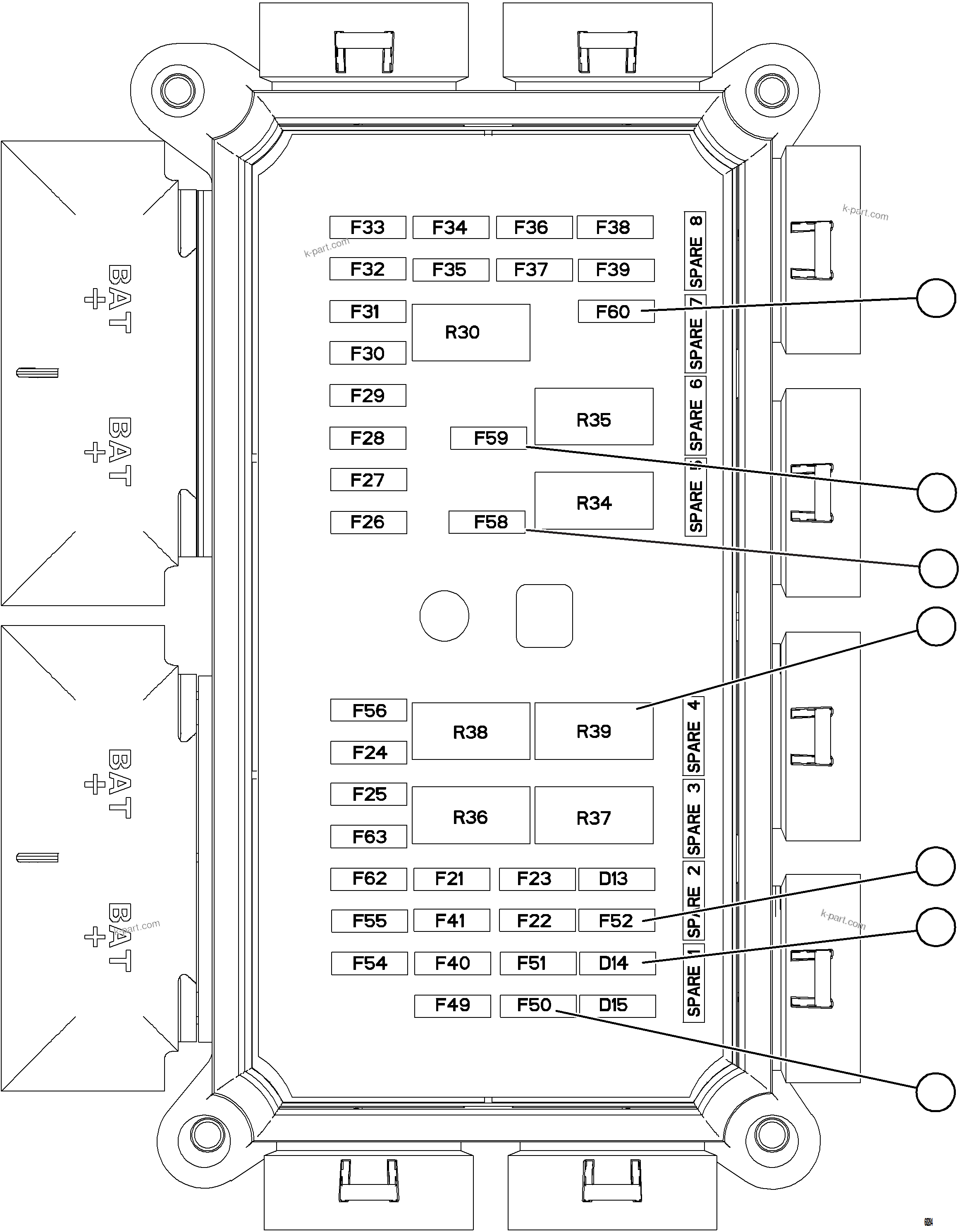 Komatsu parts book diagram for AFE75-M 980E-5 S/N A50044 - A50046, A50048  COPPER MOUNTAIN: VEHICLE ELECTRICAL CENTER VEC-91    58E-06-20061