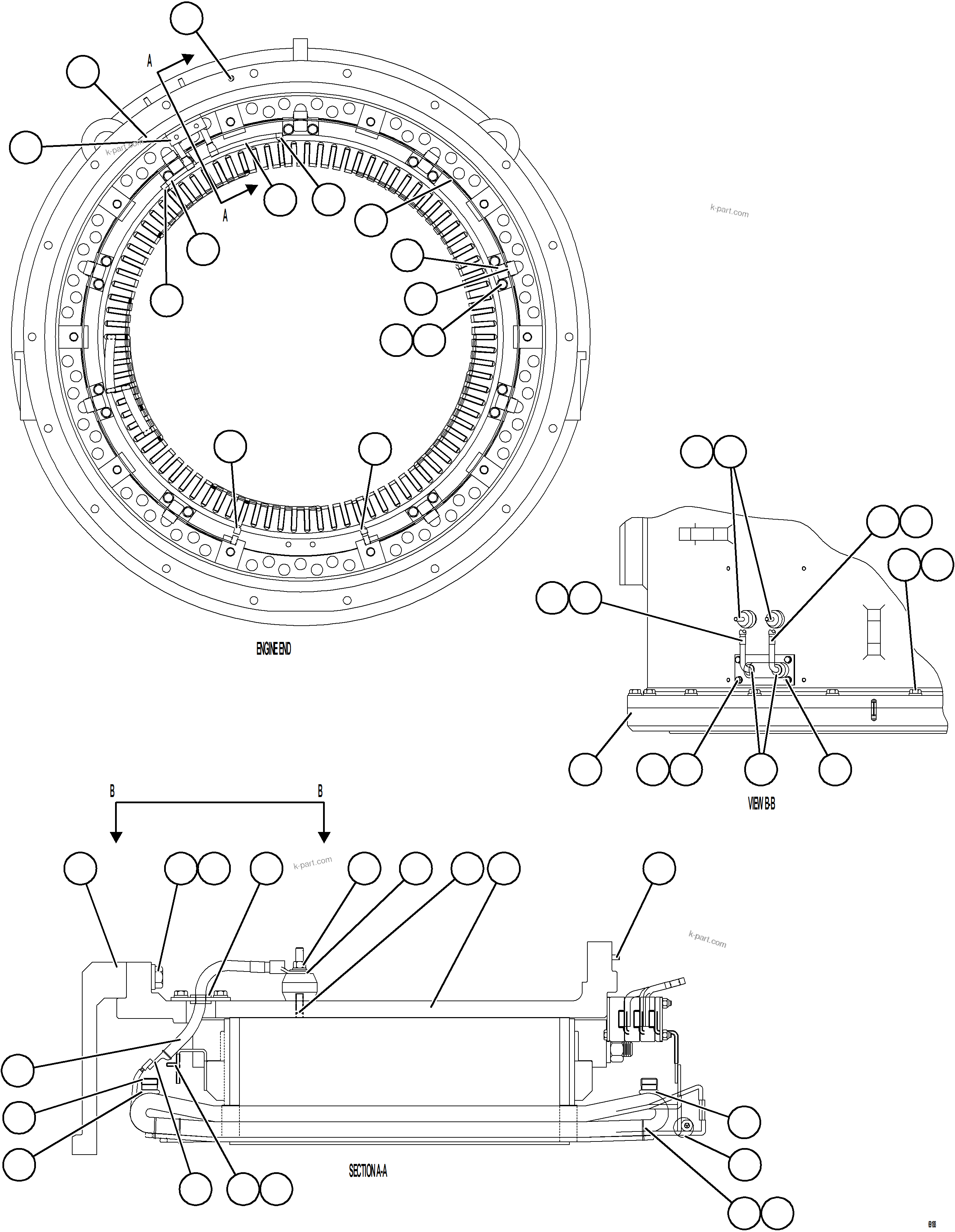 Komatsu parts book diagram for AFE75-M 980E-5 S/N A50044 - A50046, A50048  COPPER MOUNTAIN: ALTERNATOR STATOR ASSEMBLY    1/2    58B-06-07030