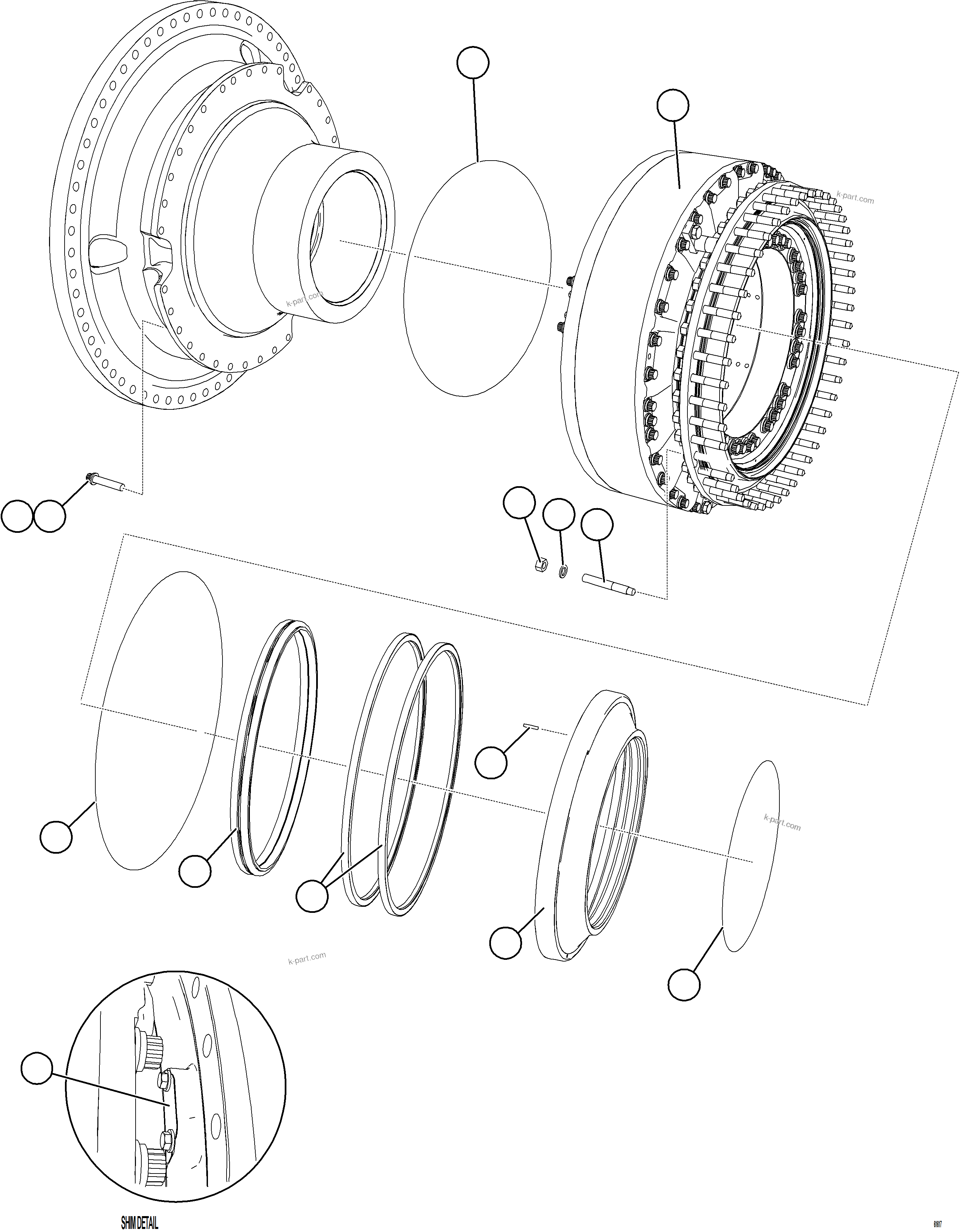 Komatsu parts book diagram for AFE75-M 980E-5 S/N A50044 - A50046, A50048  COPPER MOUNTAIN: REAR BRAKE INSTALLATION    1/2