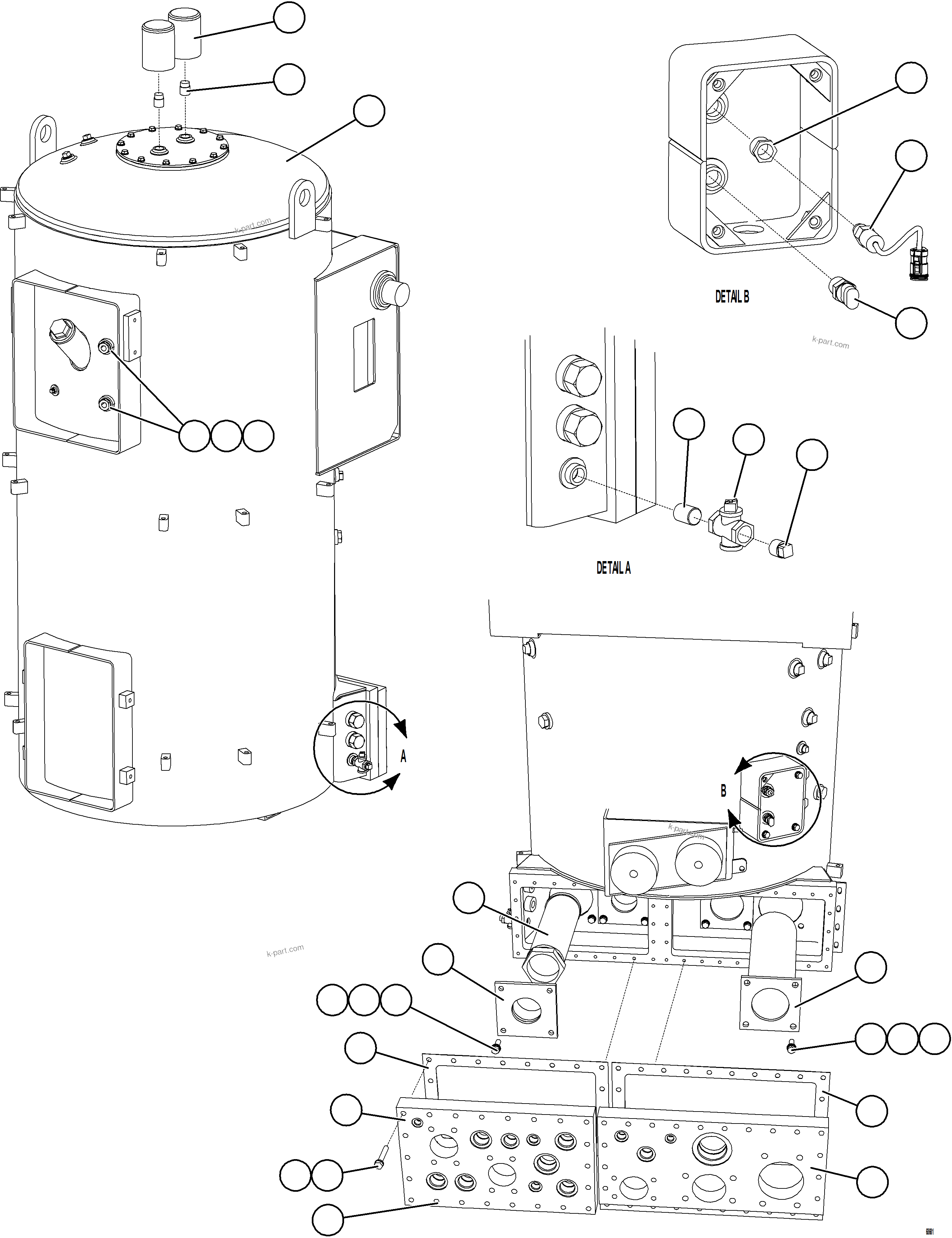 Komatsu parts book diagram for AFE75-M 980E-5 S/N A50044 - A50046, A50048  COPPER MOUNTAIN: HYDRAULIC TANK ASSEMBLY