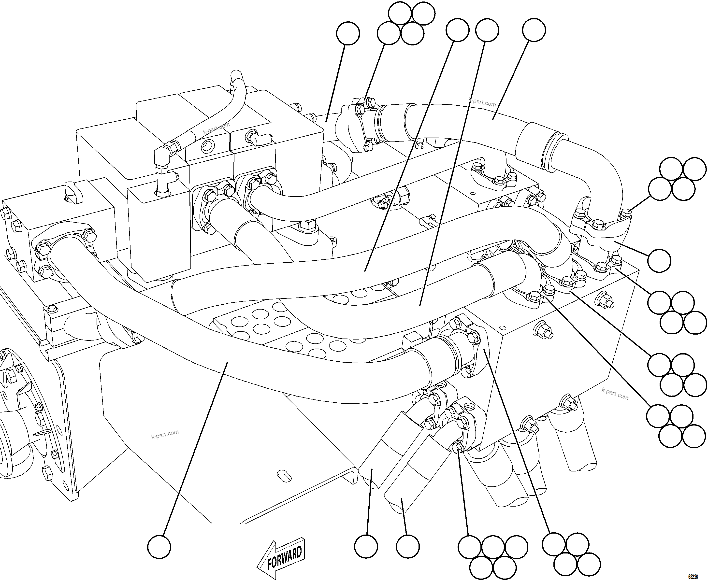 Komatsu parts book diagram for AFE75-M 980E-5 S/N A50044 - A50046, A50048  COPPER MOUNTAIN: BRAKE COOLING/HOIST RETURN MANIFOLD INSTALLATION