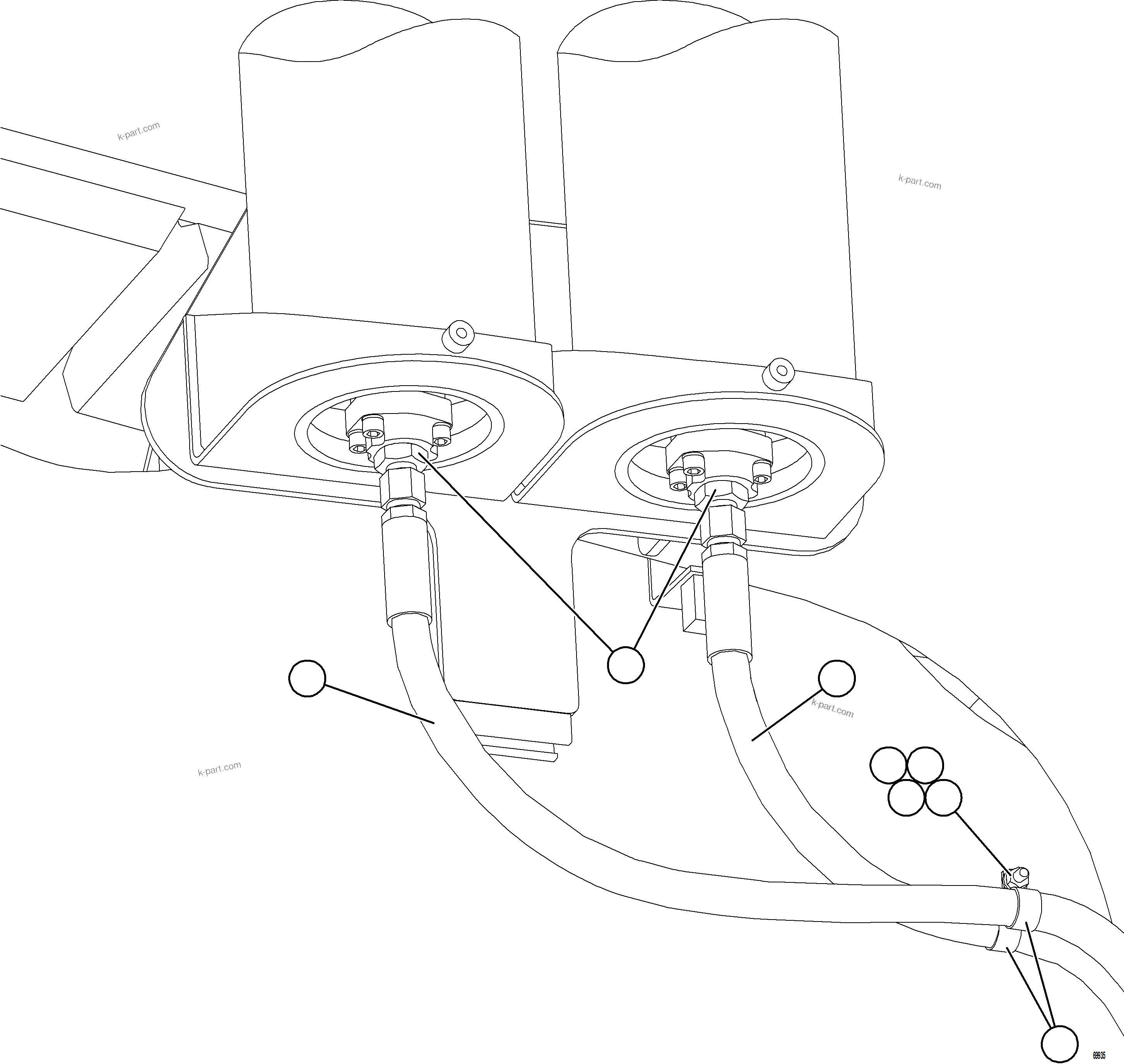 Komatsu parts book diagram for AFE75-M 980E-5 S/N A50044 - A50046, A50048  COPPER MOUNTAIN: FRONT BRAKE APPLY PIPING    2/2