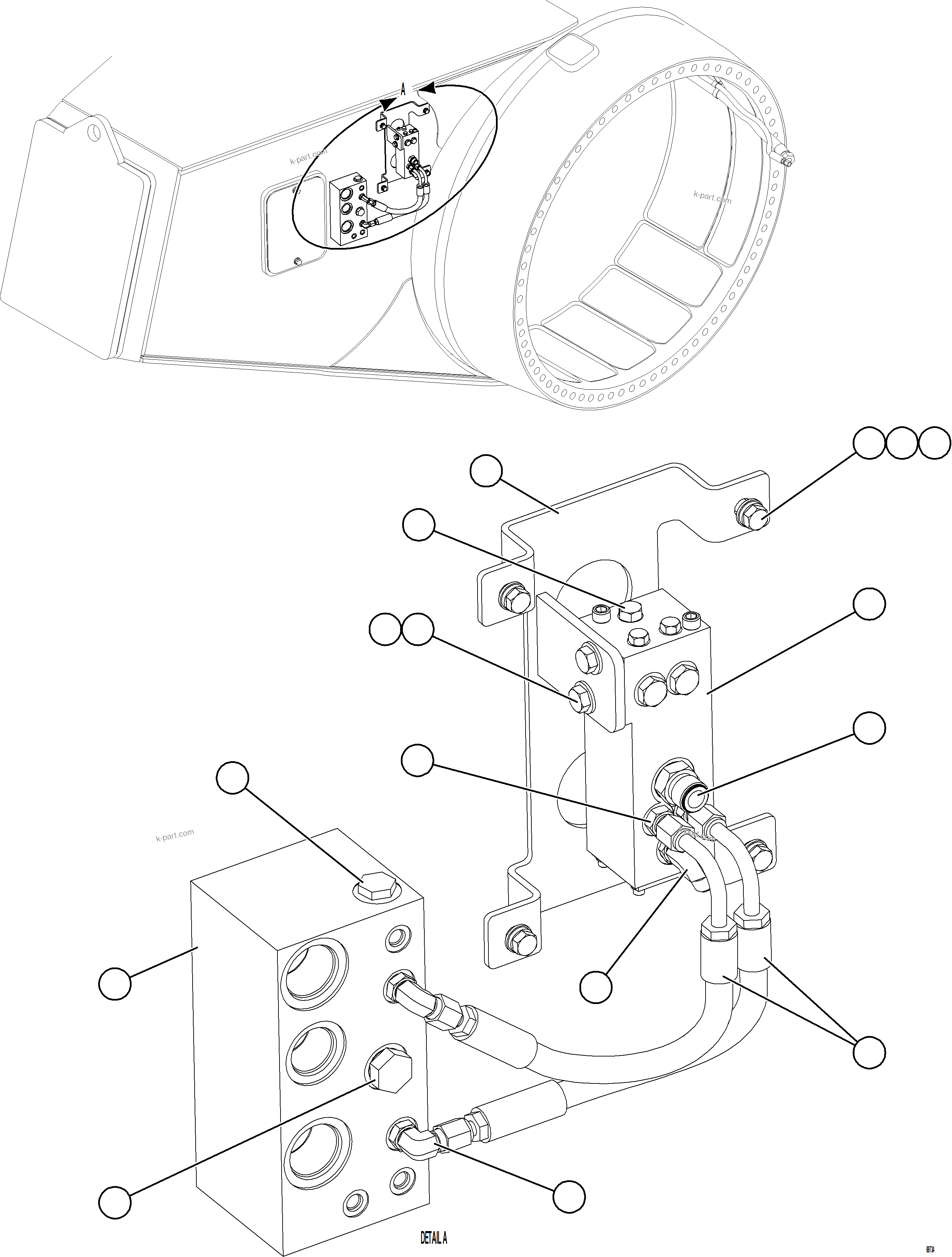 Komatsu parts book diagram for AFE75-M 980E-5 S/N A50044 - A50046, A50048  COPPER MOUNTAIN: REAR BRAKE DUAL RELAY VALVE PIPING & INSTALLATION