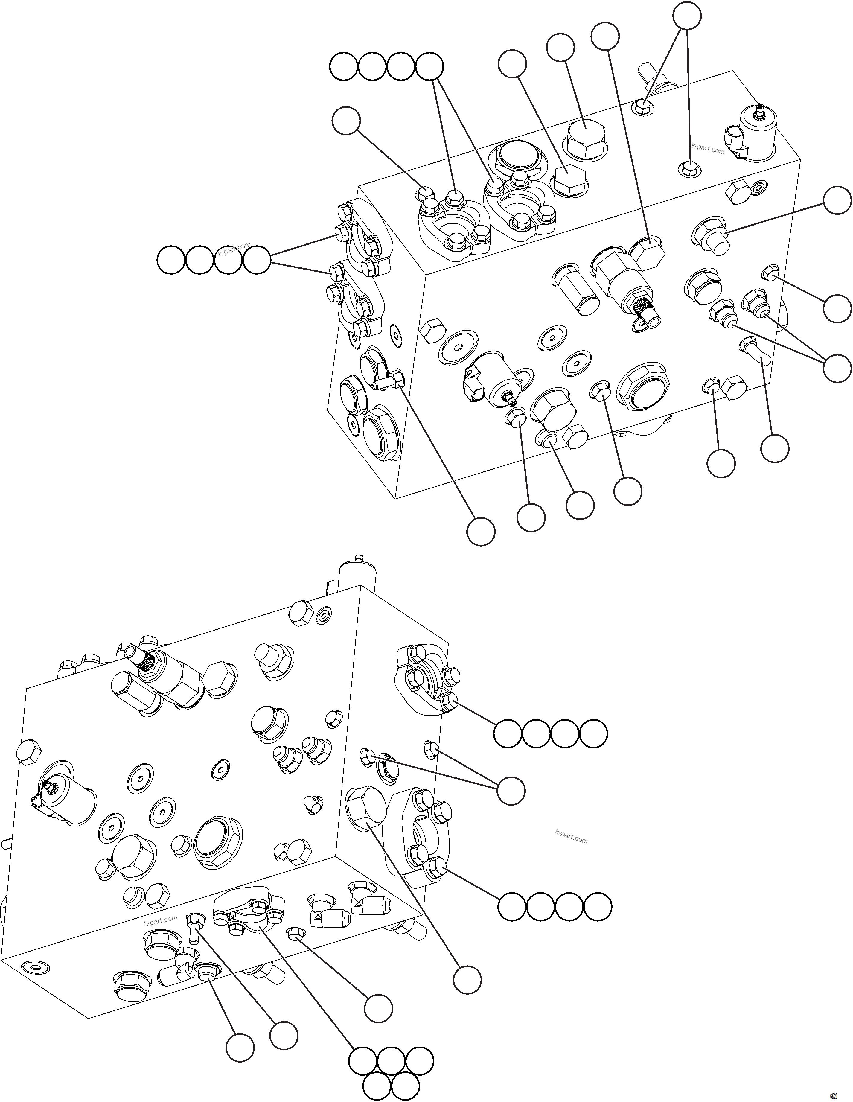 Komatsu parts book diagram for AFE75-M 980E-5 S/N A50044 - A50046, A50048  COPPER MOUNTAIN: STEERING BLEEDDOWN MANIFOLD PIPING    1/3