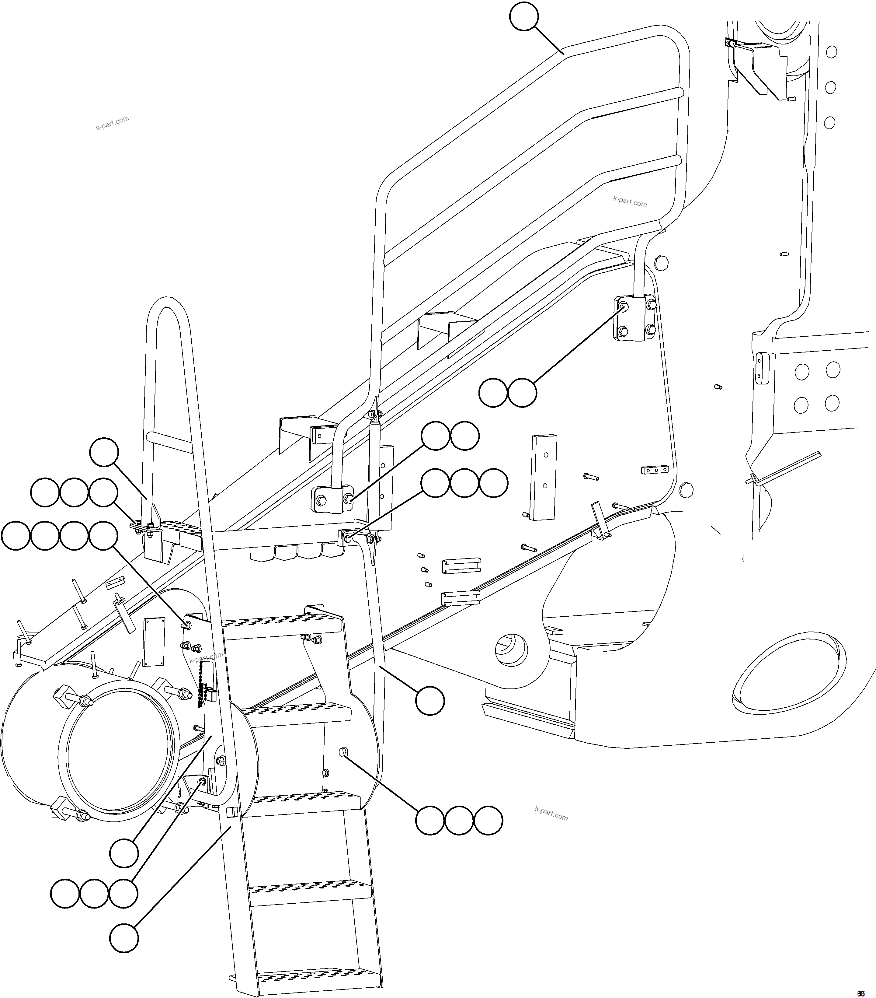 Komatsu parts book diagram for AFE75-M 980E-5 S/N A50044 - A50046, A50048  COPPER MOUNTAIN: LH ENGINE ACCESS LADDER & HANDRAILS