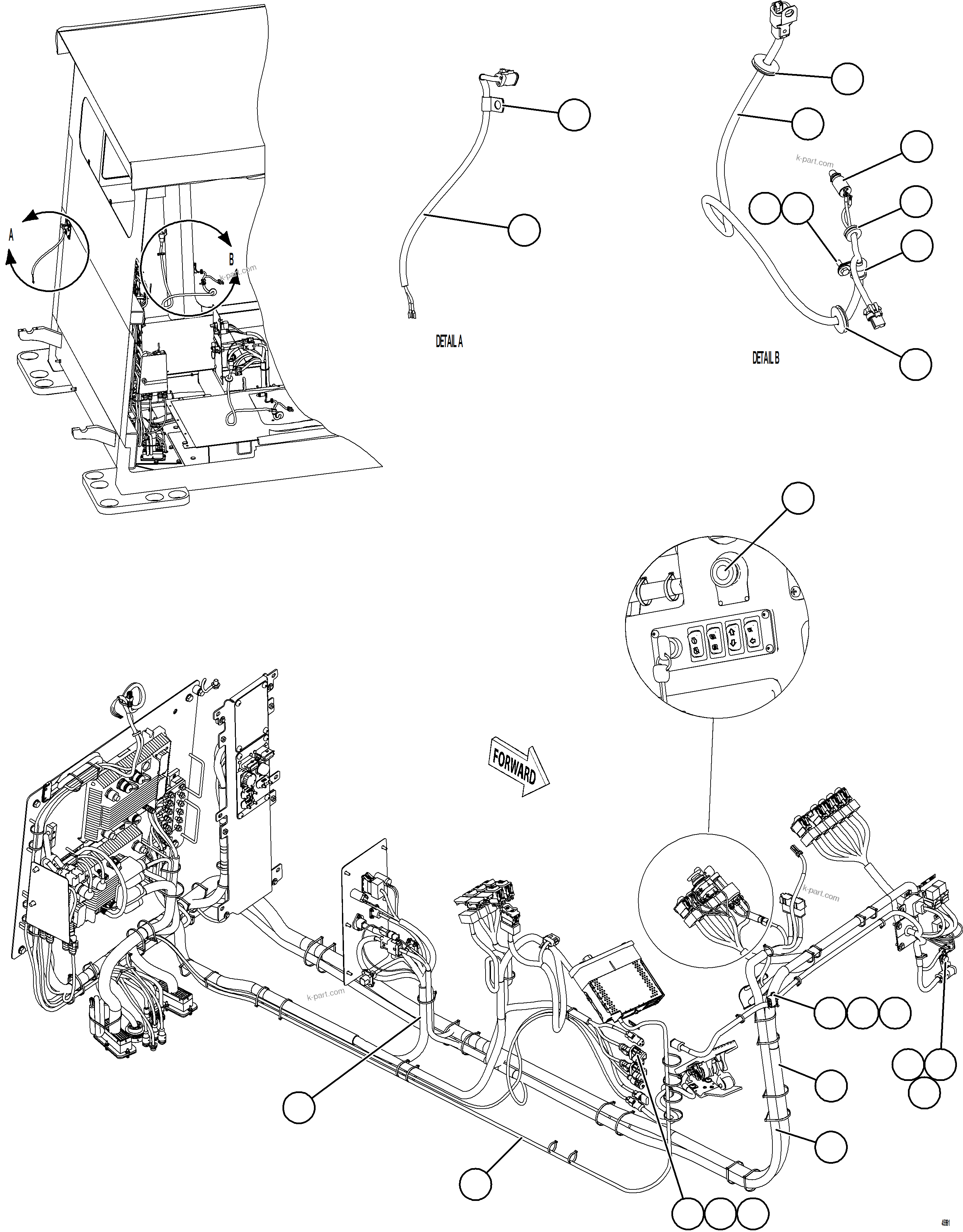 Komatsu parts book diagram for AFE75-M 980E-5 S/N A50044 - A50046, A50048  COPPER MOUNTAIN: CAB ELECTRICAL - BACK WALL WIRING    1/2
