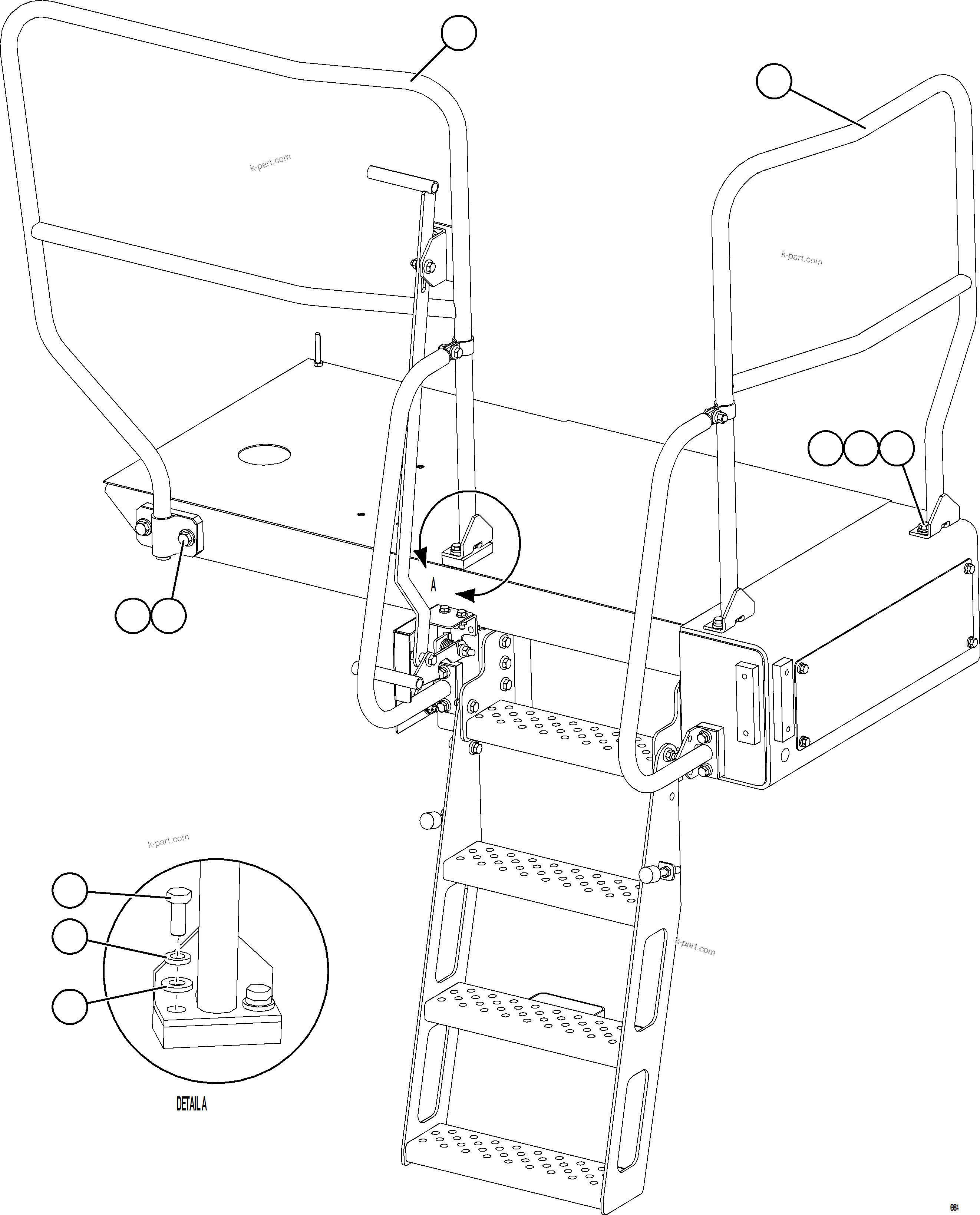 Komatsu parts book diagram for AFE75-M 980E-5 S/N A50044 - A50046, A50048  COPPER MOUNTAIN: RH LOWER PLATFORM HANDRAILS