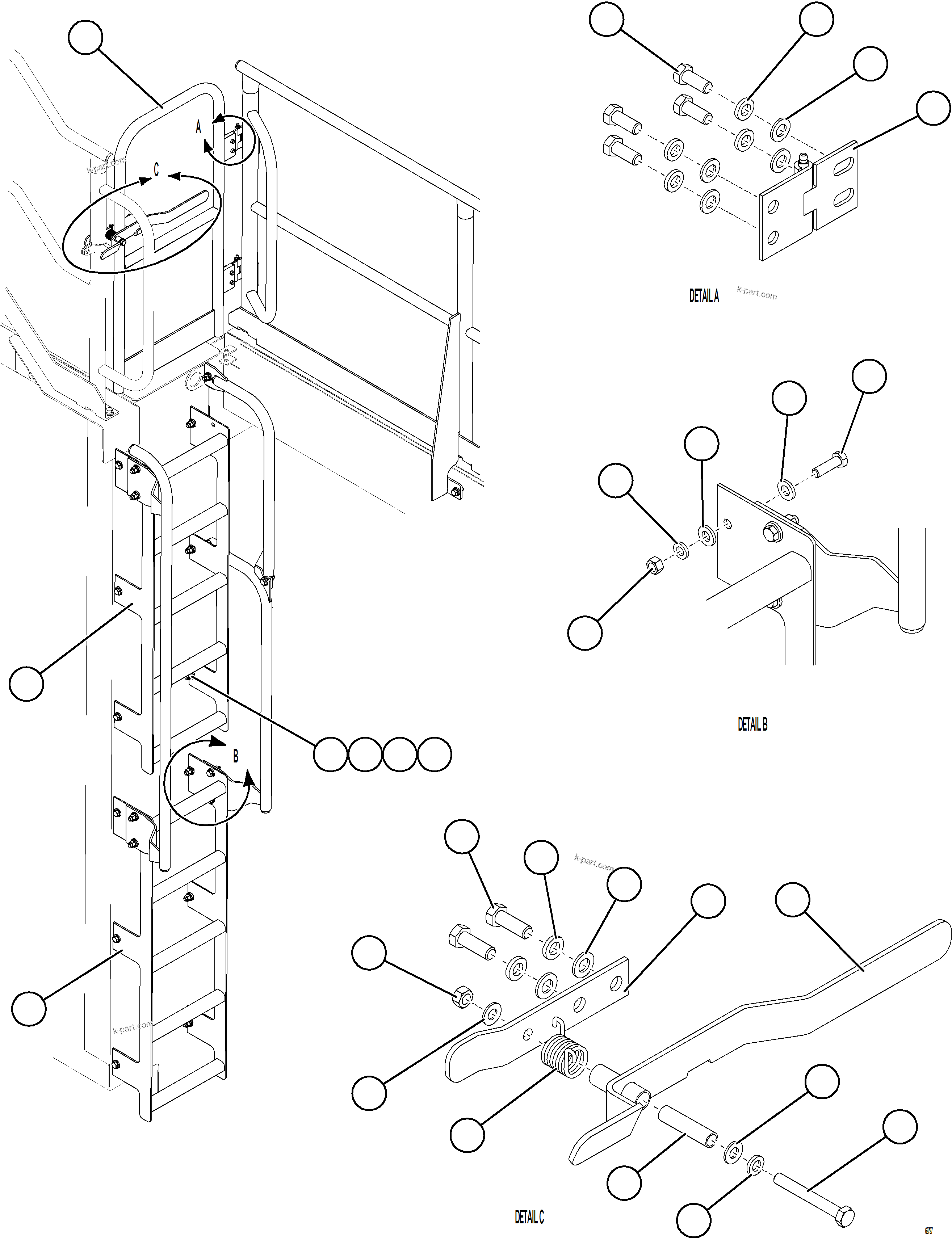 Komatsu parts book diagram for AFE75-M 980E-5 S/N A50044 - A50046, A50048  COPPER MOUNTAIN: LH EMERGENCY GATE & LADDER