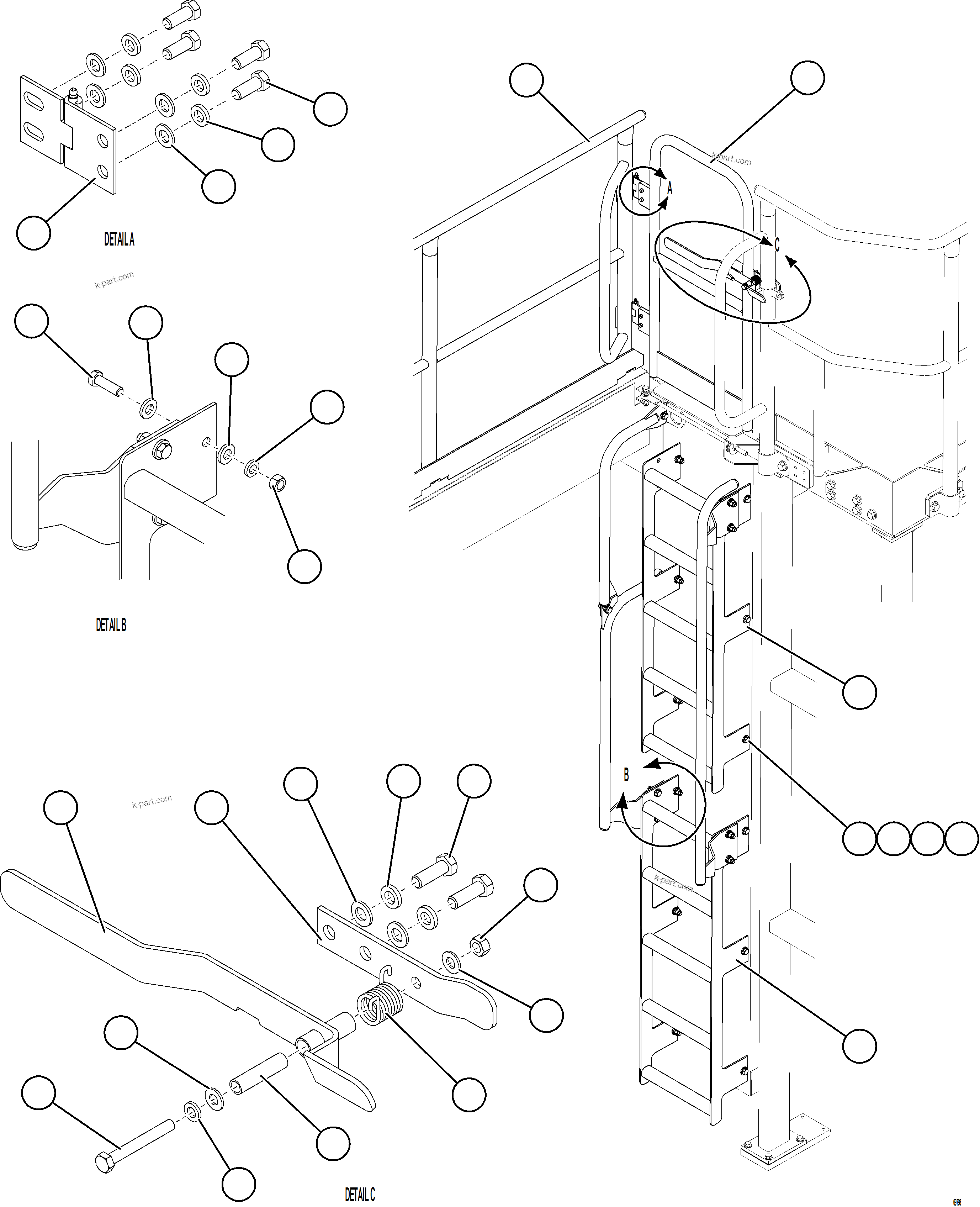 Komatsu parts book diagram for AFE75-M 980E-5 S/N A50044 - A50046, A50048  COPPER MOUNTAIN: RH EMERGENCY GATE & LADDER
