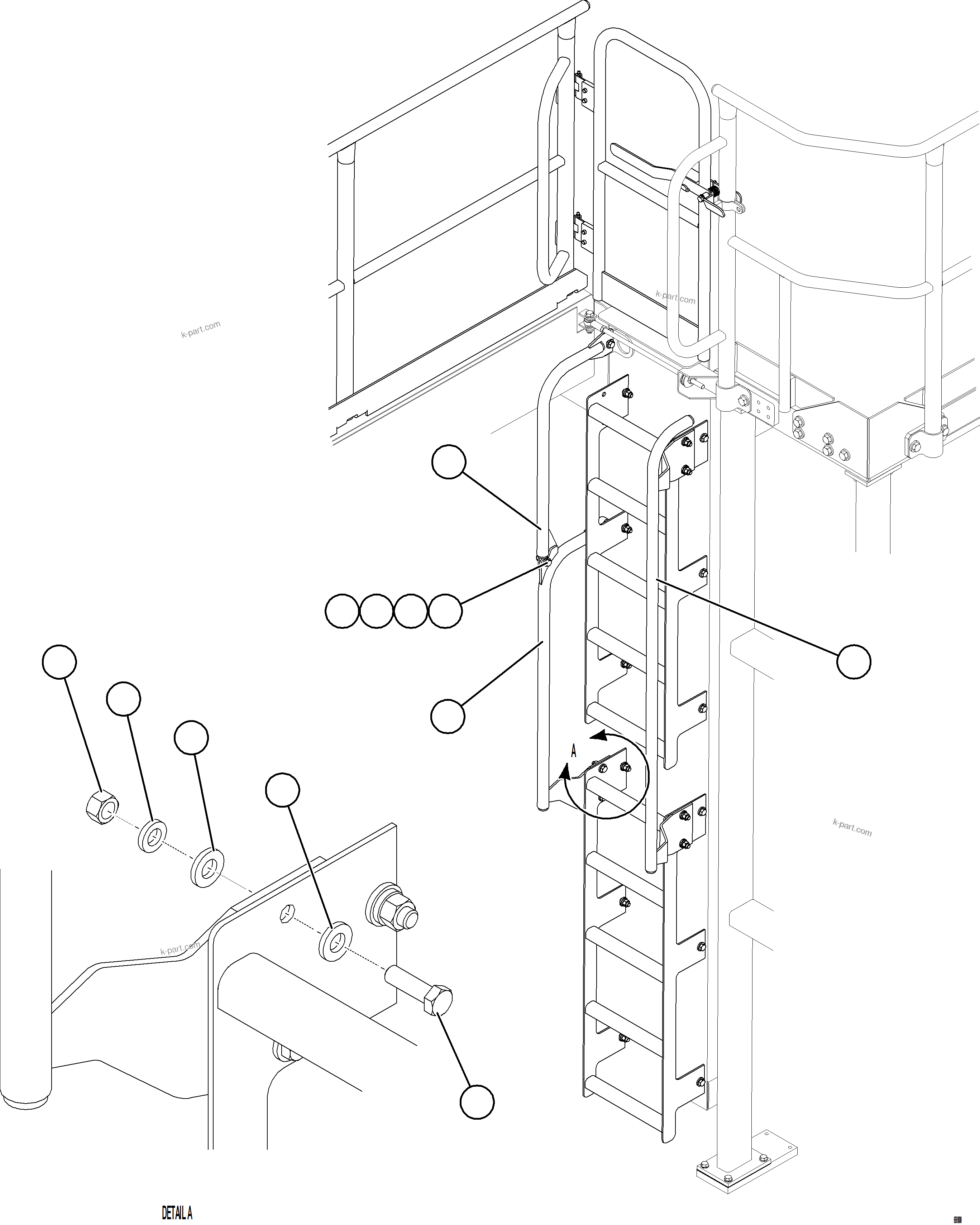 Komatsu parts book diagram for AFE75-M 980E-5 S/N A50044 - A50046, A50048  COPPER MOUNTAIN: RH EMERGENCY LADDER HANDRAILS