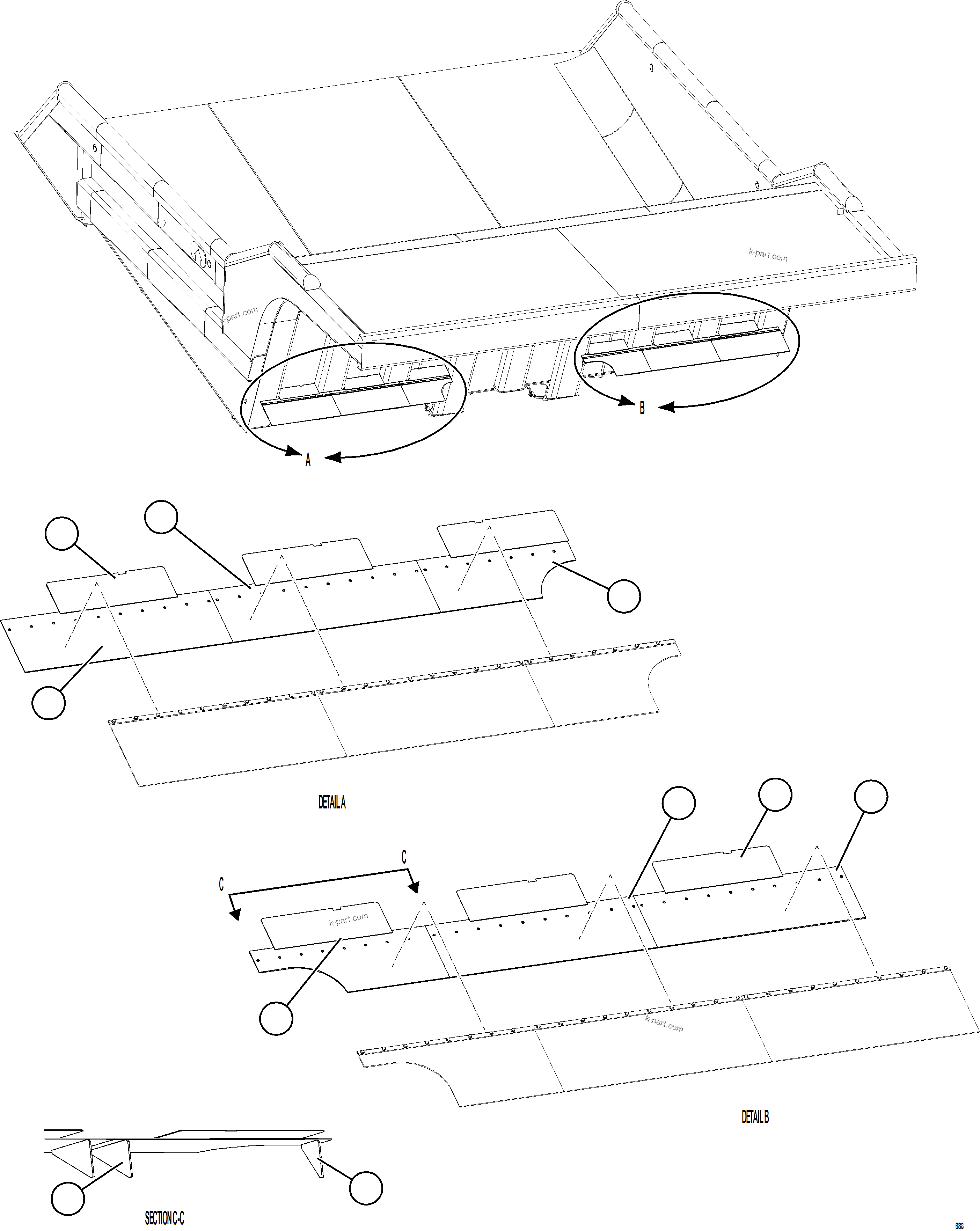 Komatsu parts book diagram for AFE75-M 980E-5 S/N A50044 - A50046, A50048  COPPER MOUNTAIN: BODY MUD FLAP RETAINER    3/3