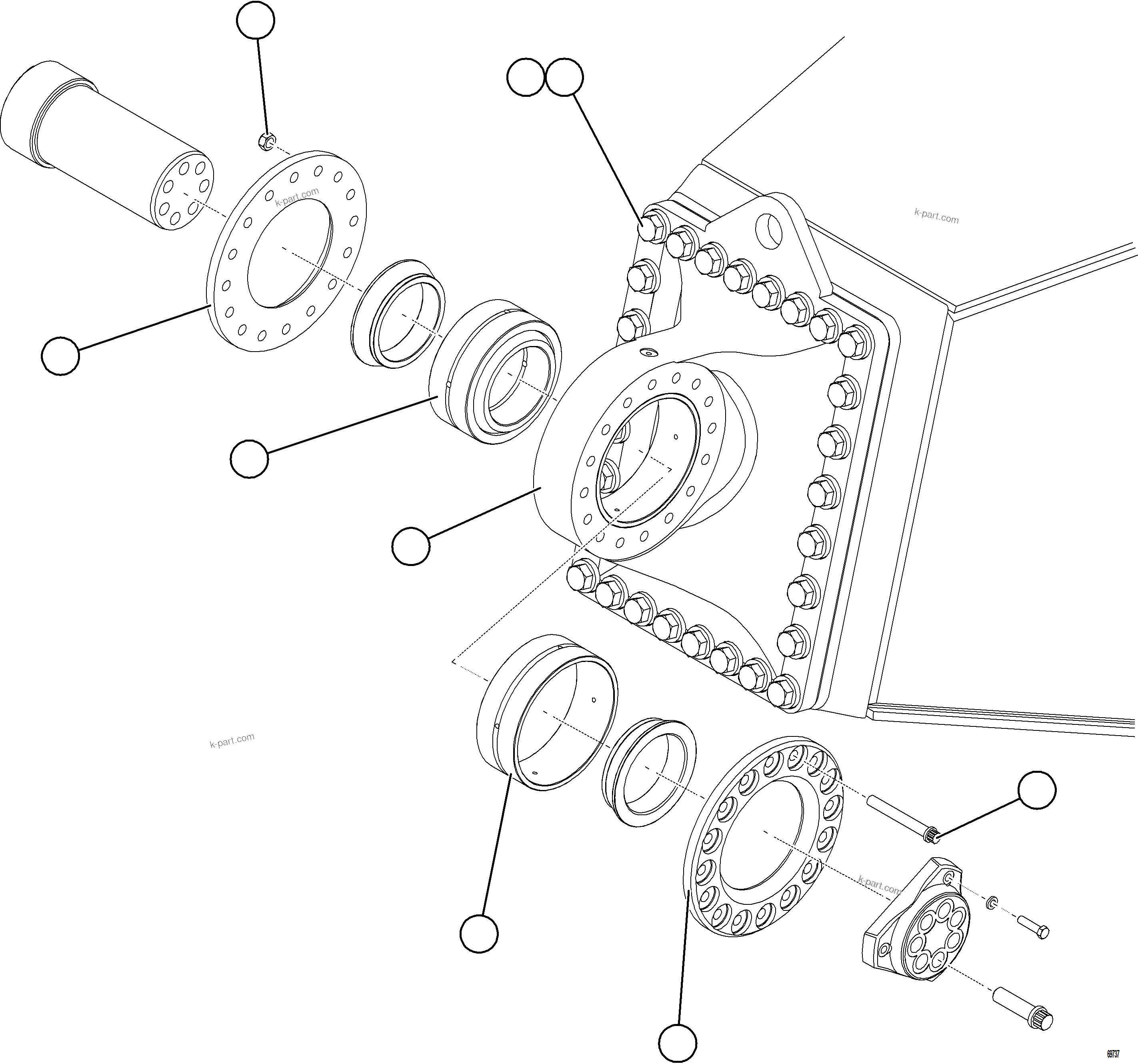 Komatsu parts book diagram for AFE75-M 980E-5 S/N A50044 - A50046, A50048  COPPER MOUNTAIN: PIVOT EYE ASSEMBLY INSTALLATION