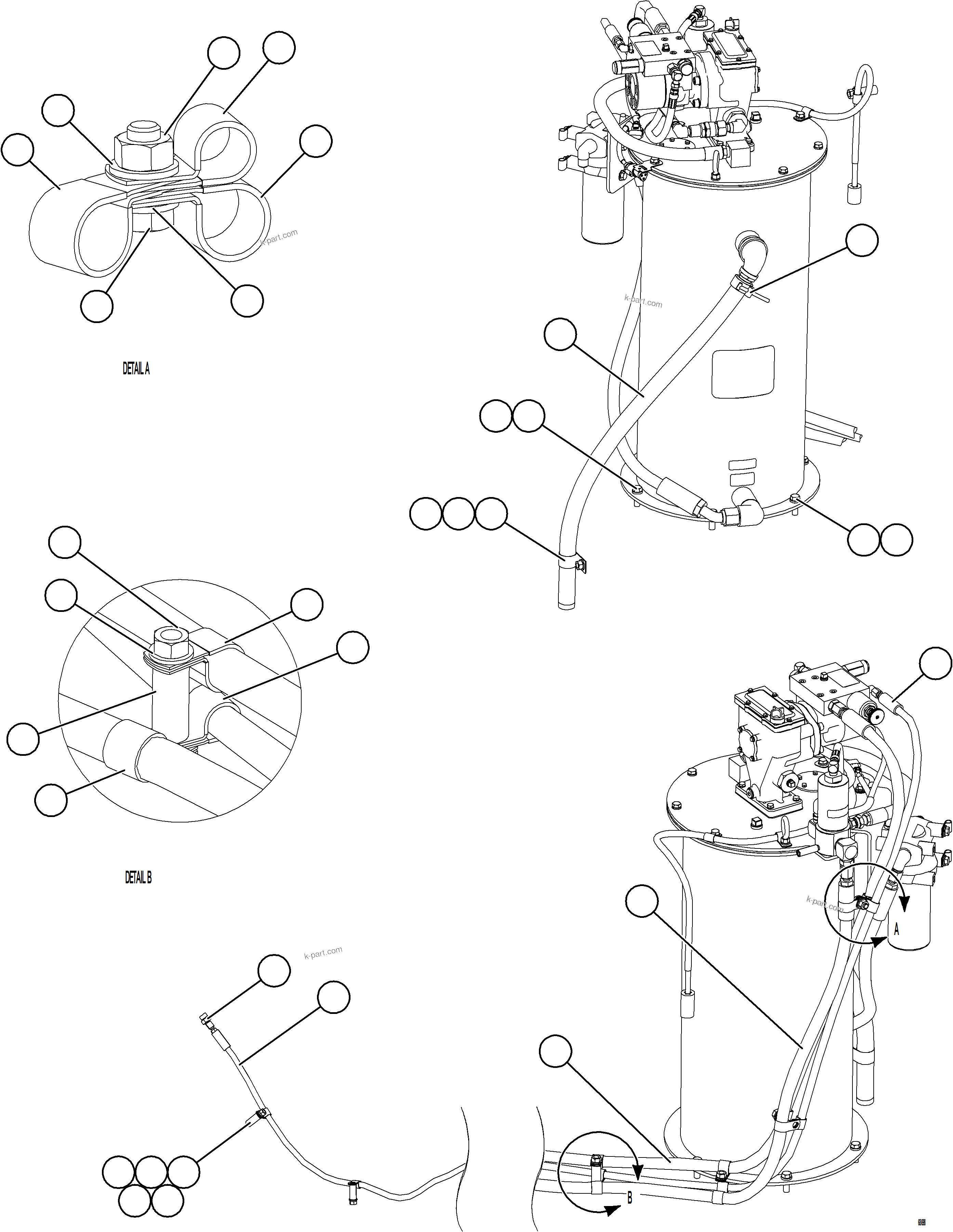 Komatsu parts book diagram for AFE75-M 980E-5 S/N A50044 - A50046, A50048  COPPER MOUNTAIN: AUTOMATIC LUBRICATION SYSTEM PIPING - FRONT    1/4