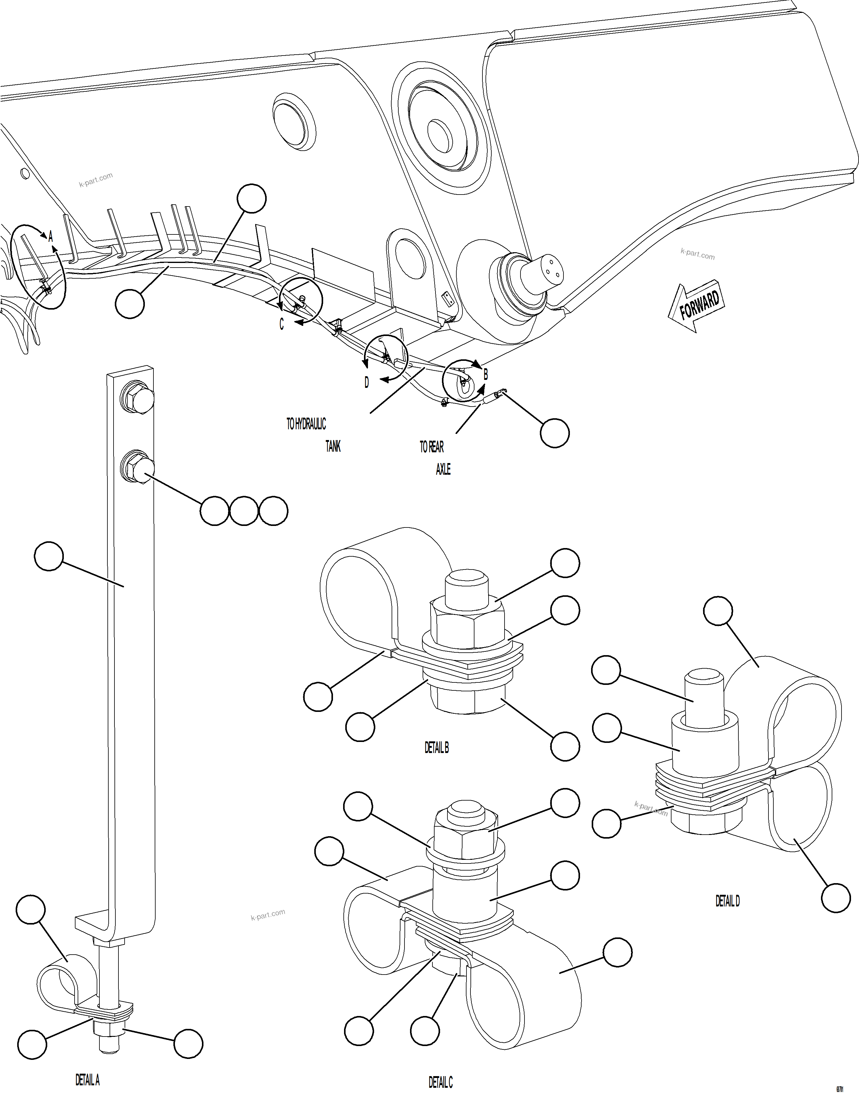 Komatsu parts book diagram for AFE75-M 980E-5 S/N A50044 - A50046, A50048  COPPER MOUNTAIN: AUTOMATIC LUBRICATION SYSTEM PIPING - FRONT    4/4