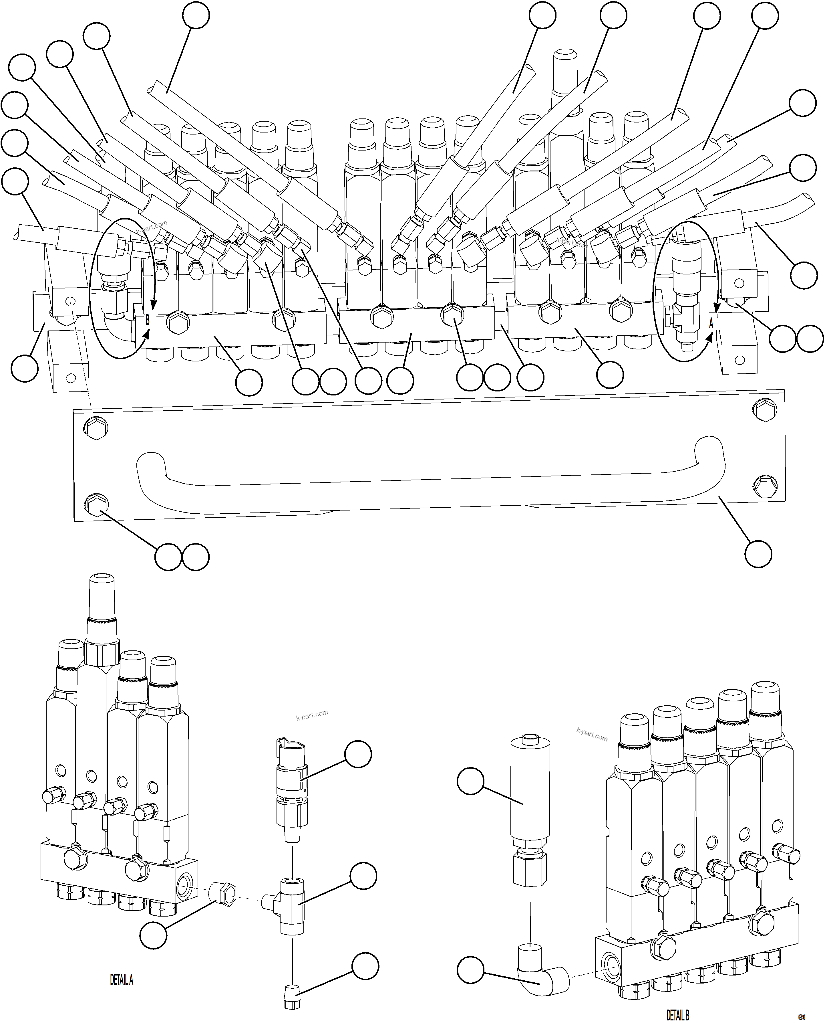 Komatsu parts book diagram for AFE75-M 980E-5 S/N A50044 - A50046, A50048  COPPER MOUNTAIN: AUTOMATIC LUBRICATION SYSTEM PIPING - REAR    1/3