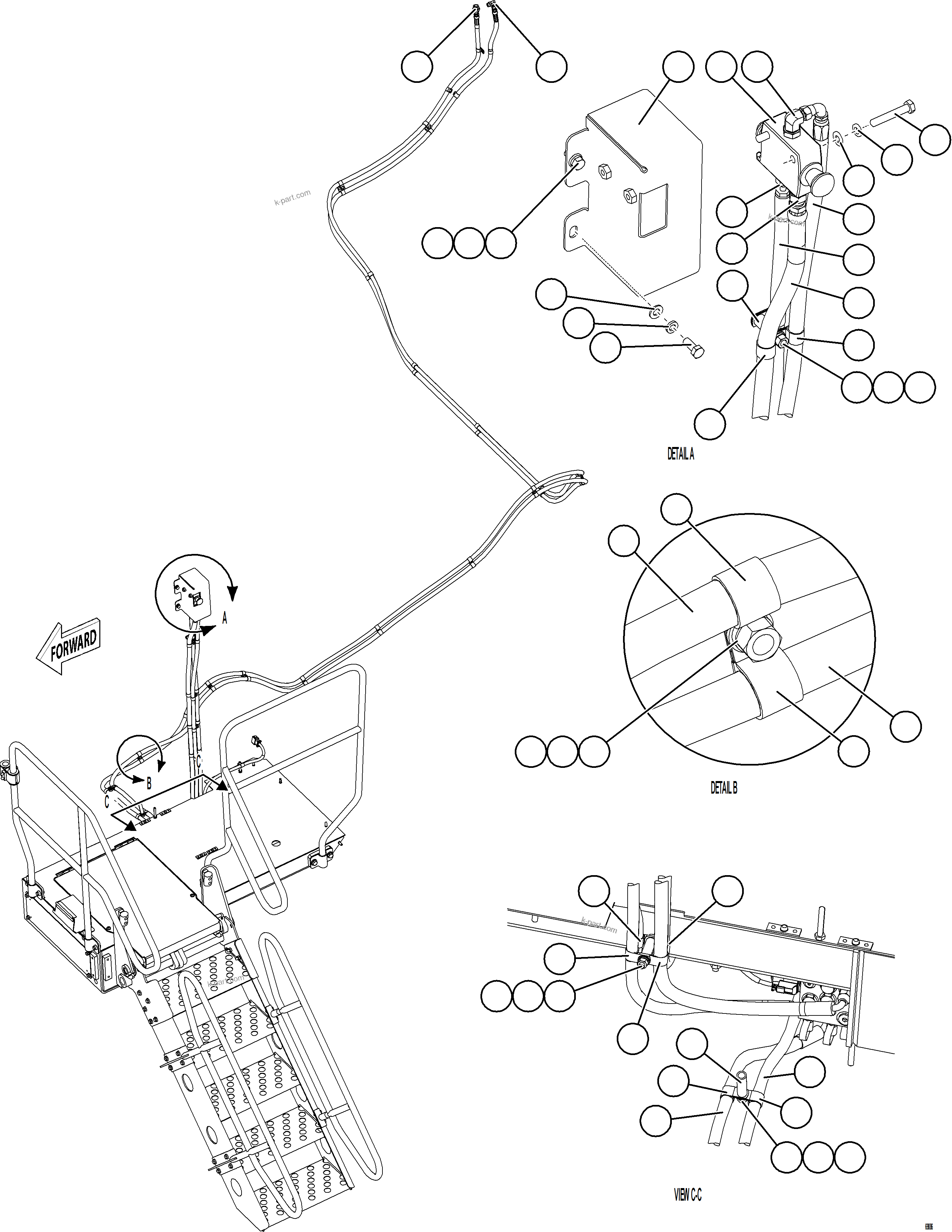 Komatsu parts book diagram for AFE75-M 980E-5 S/N A50044 - A50046, A50048  COPPER MOUNTAIN: RETRACTABLE LADDER HYDRAULICS