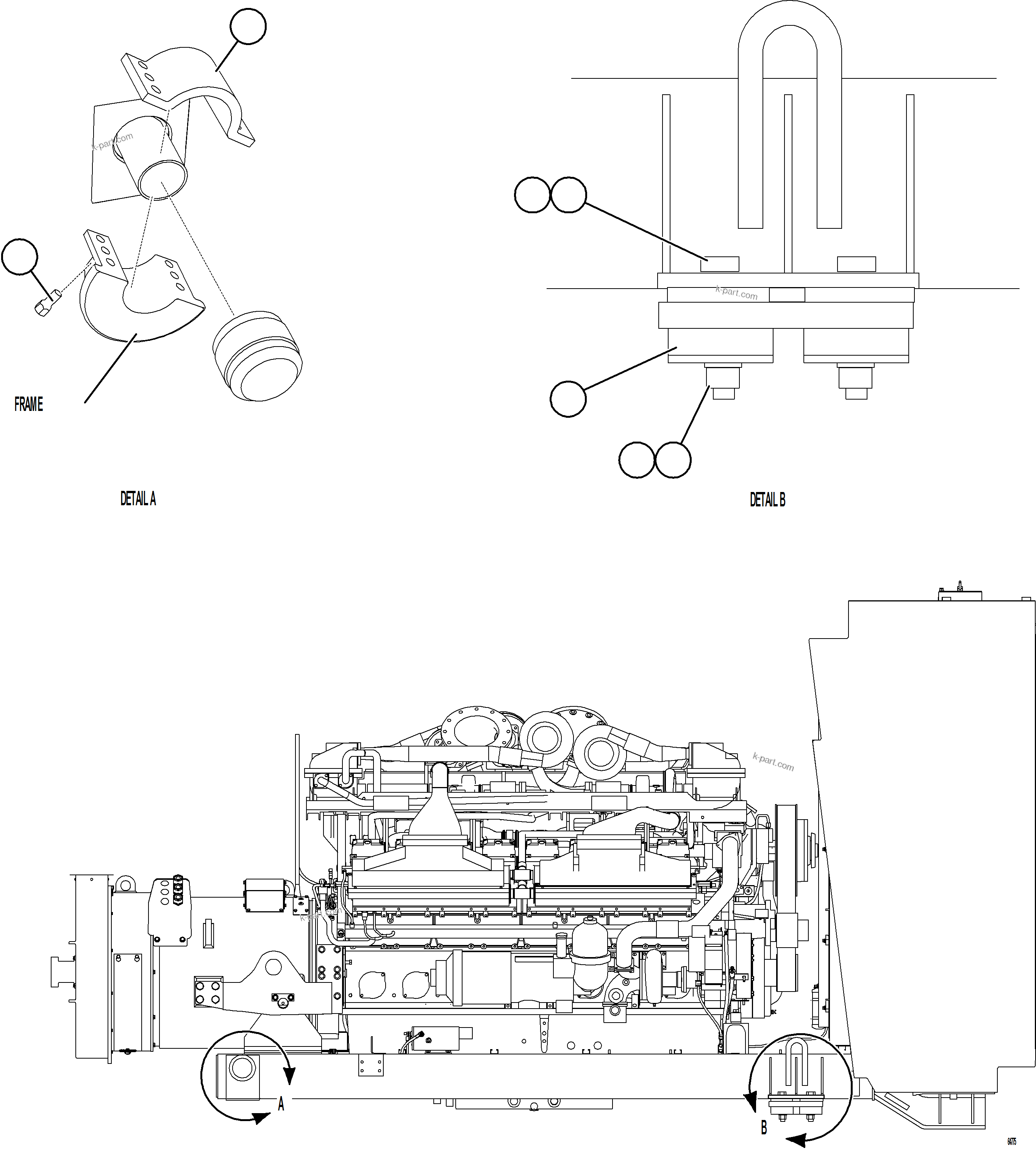 Komatsu parts book diagram for AFE75-R 980E-5 S/N A50054 - A50057  SPENCE: ENGINE/SUB-FRAME MOUNTS