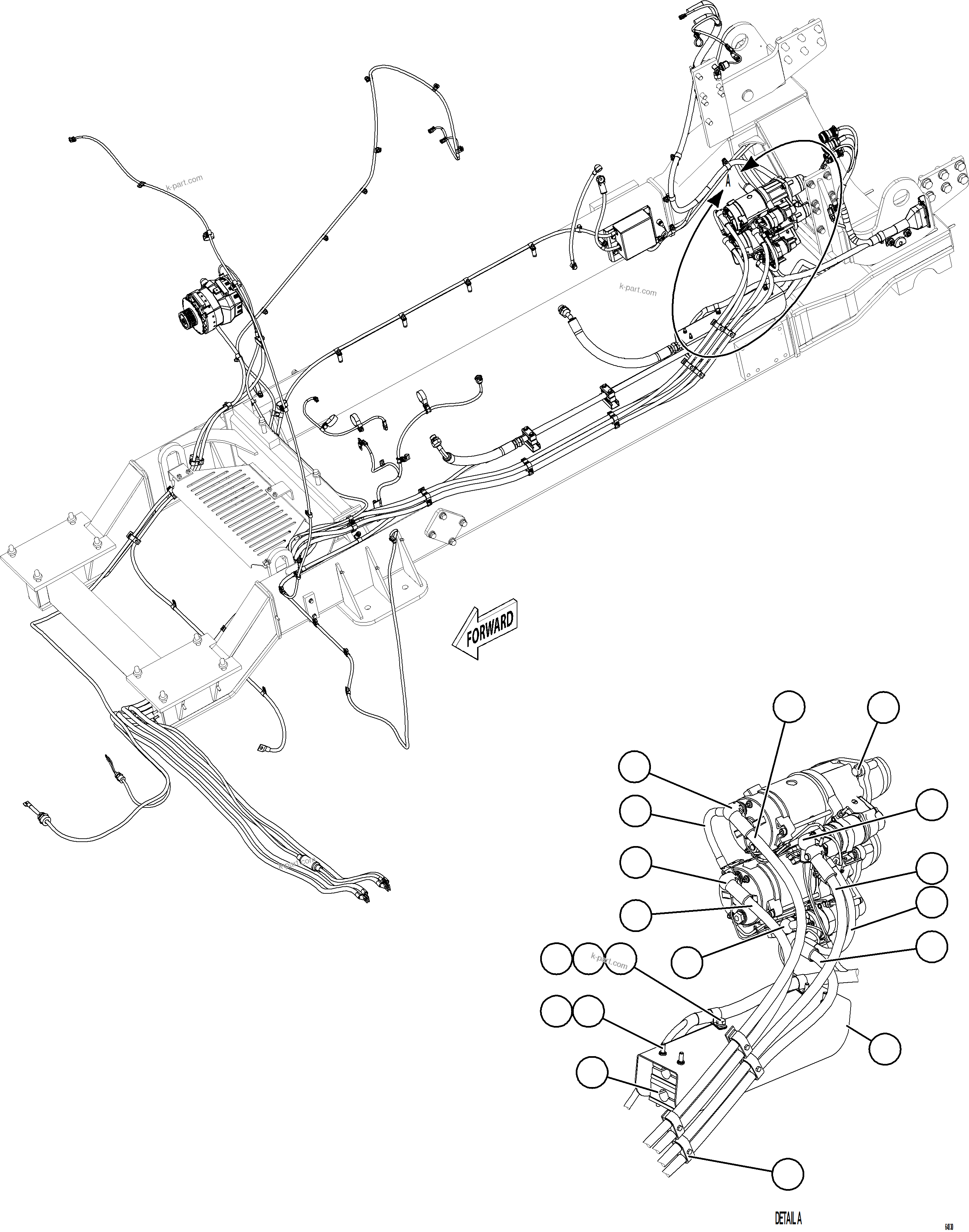 Komatsu parts book diagram for AFE75-R 980E-5 S/N A50054 - A50057  SPENCE: CRANKING MOTOR WIRING    2/3