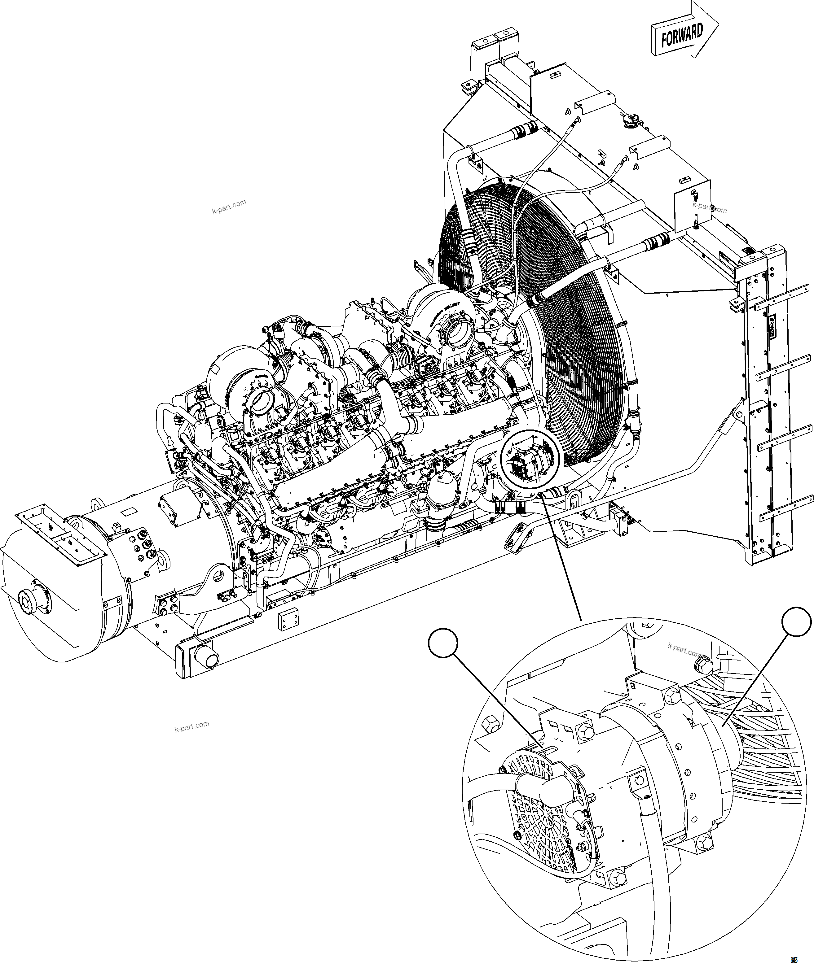 Komatsu parts book diagram for AFE75-R 980E-5 S/N A50054 - A50057  SPENCE: BATTERY CHARGING ALTERNATOR INSTALLATION