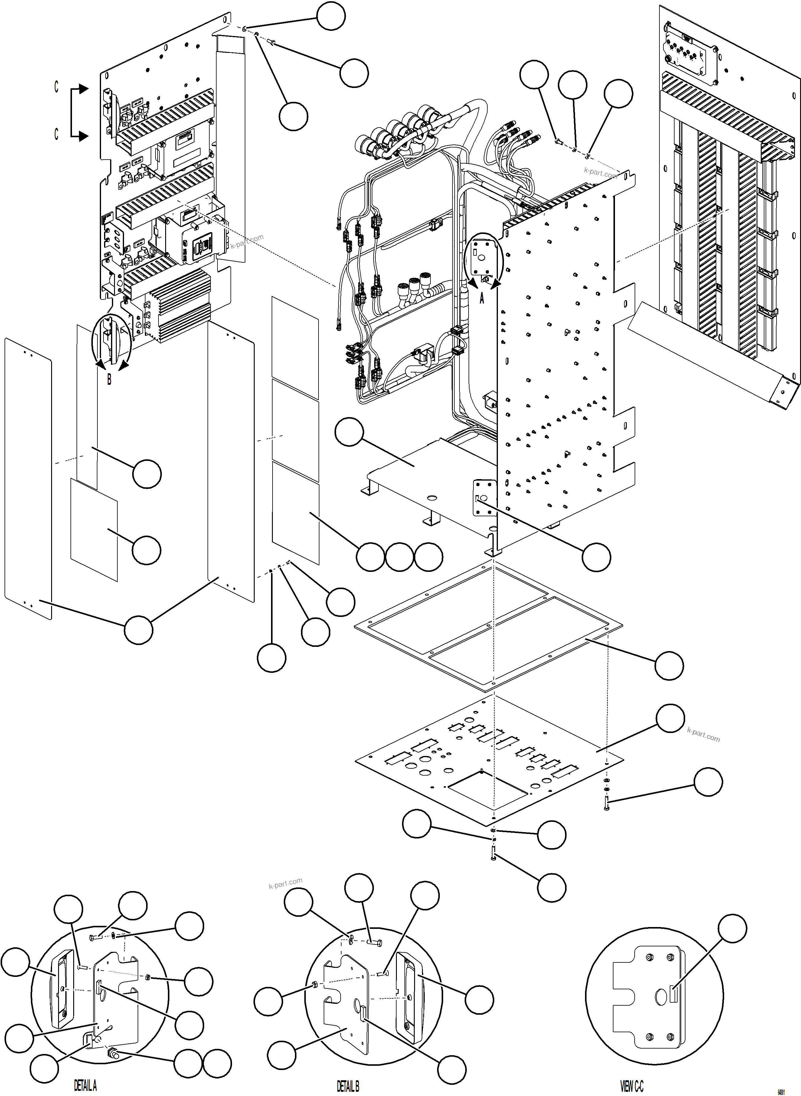 Komatsu parts book diagram for AFE75-R 980E-5 S/N A50054 - A50057  SPENCE: AUXILIARY CONTROL CABINET STRUCTURE    2/3