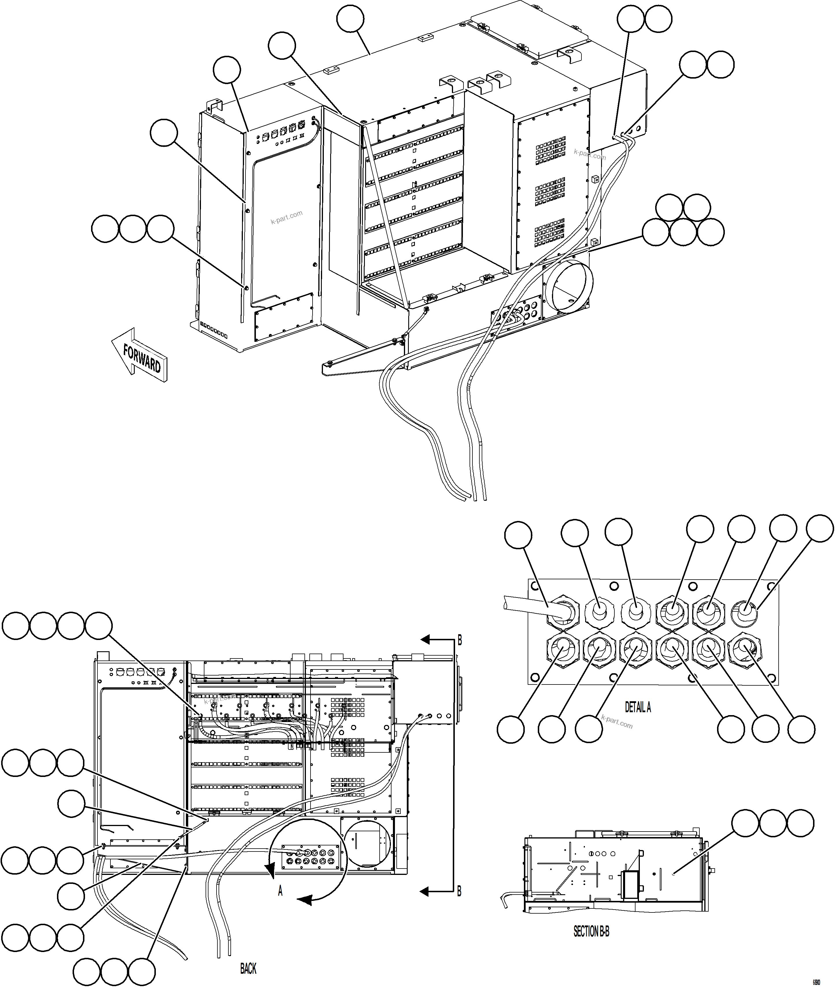 Komatsu parts book diagram for AFE75-R 980E-5 S/N A50054 - A50057  SPENCE: CONTROL CABINET INSTALLATION    1/2