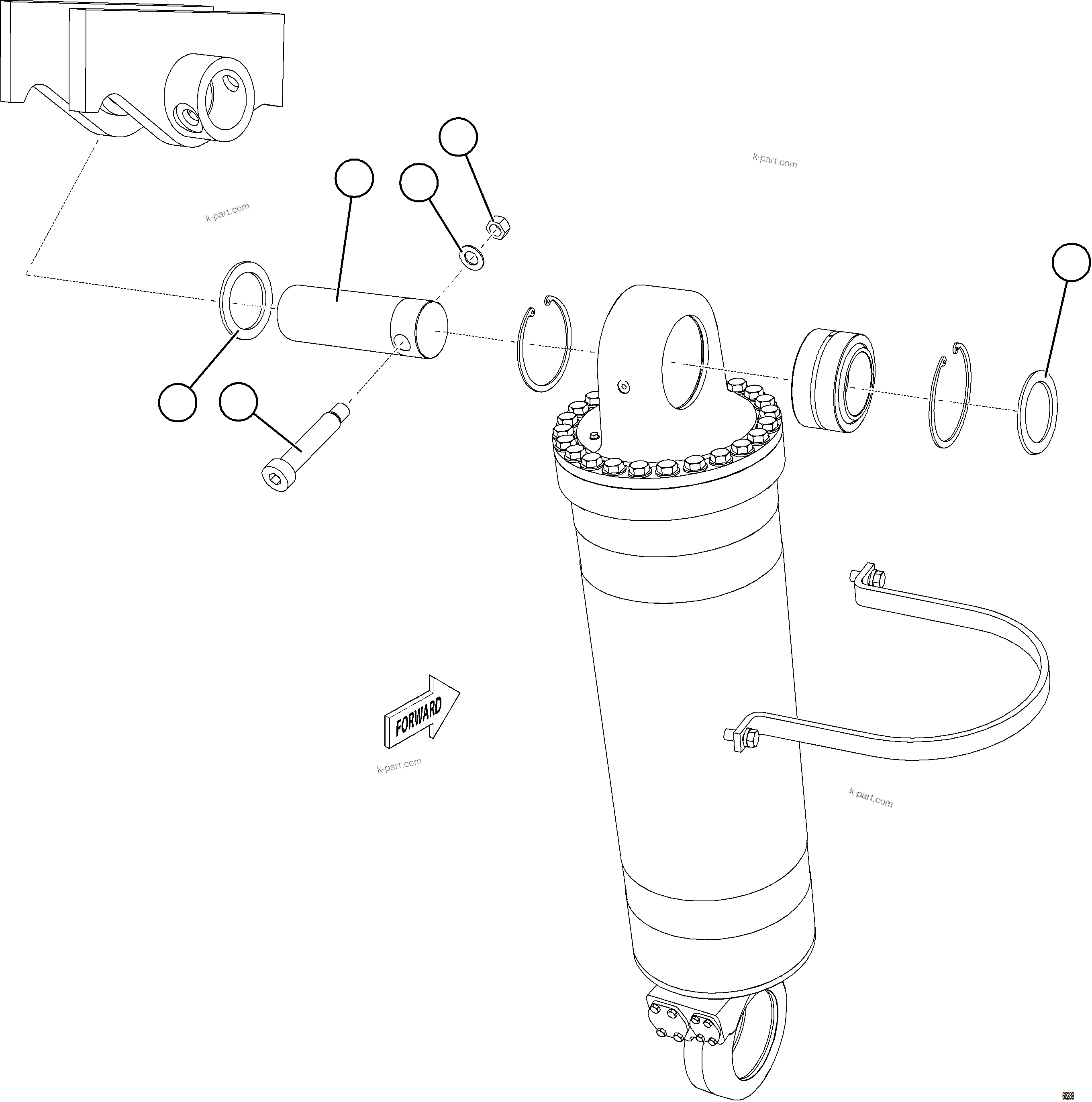 Komatsu parts book diagram for AFE75-R 980E-5 S/N A50054 - A50057  SPENCE: HOIST CYLINDER INSTALLATION - TOP