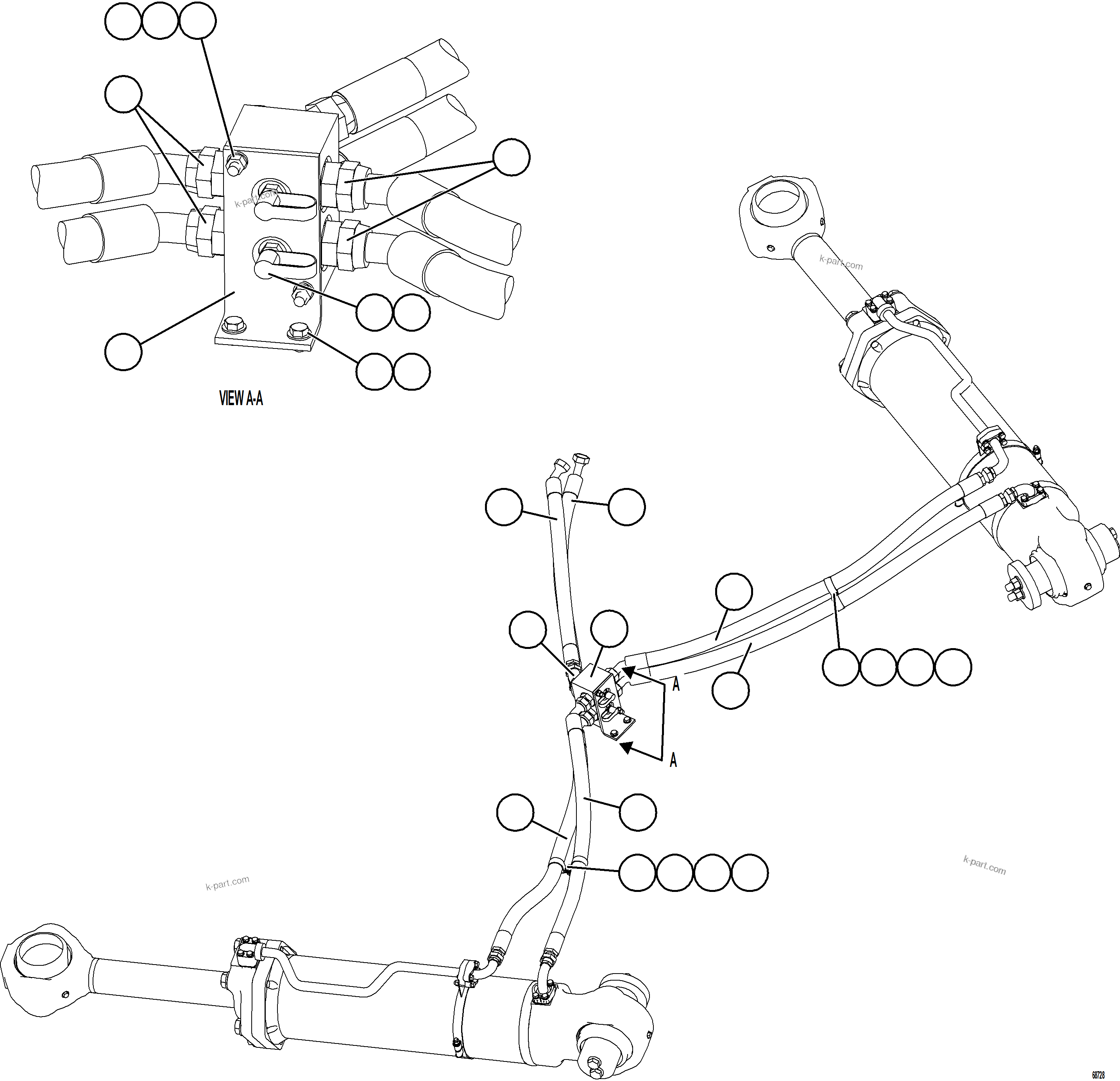 Komatsu parts book diagram for AFE75-R 980E-5 S/N A50054 - A50057  SPENCE: STEERING CYLINDER PIPING    1/2