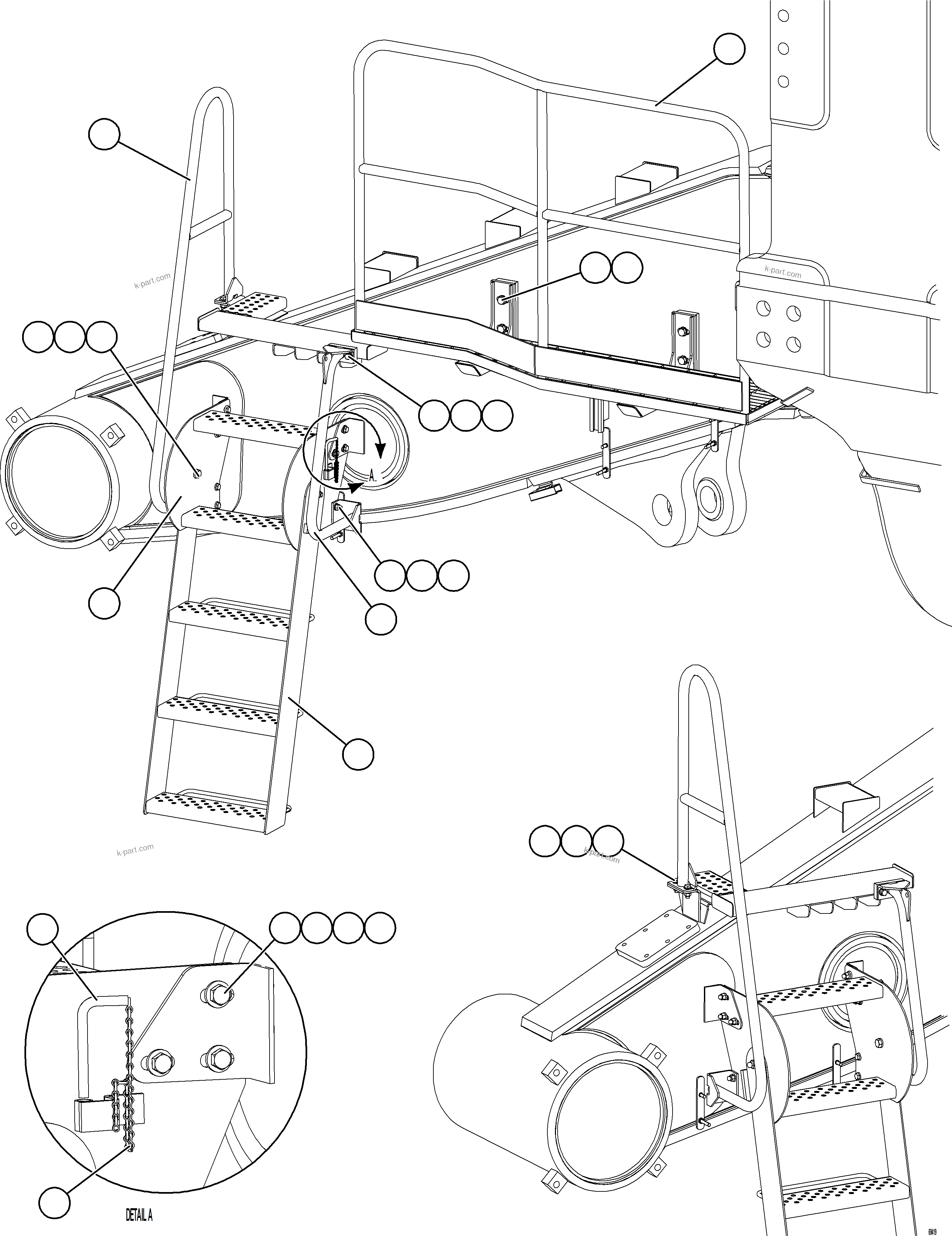 Komatsu parts book diagram for AFE75-R 980E-5 S/N A50054 - A50057  SPENCE: LH ENGINE ACCESS LADDER & HANDRAILS